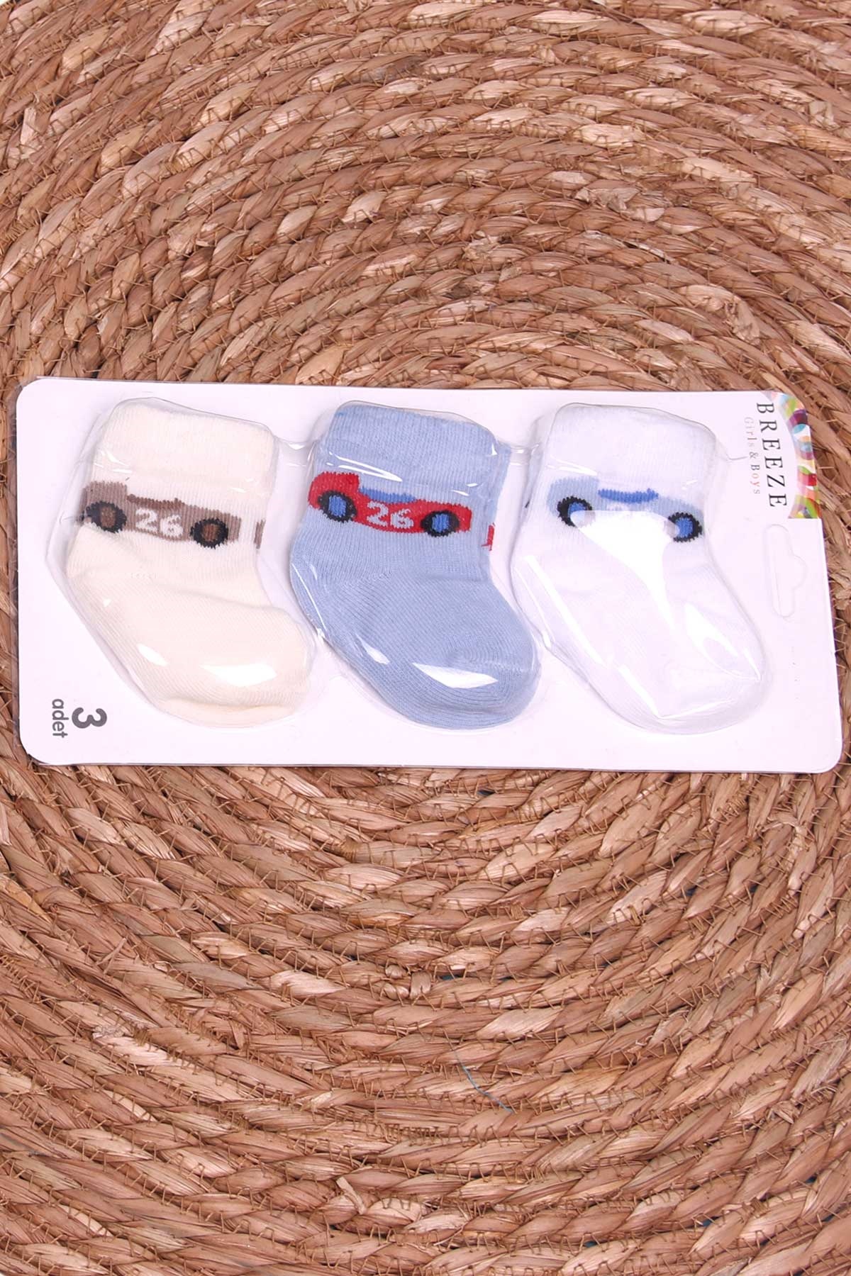 Breeze Erkek Bebek Yenidoğan Çorap 3 lü Desenli Karışık Renk