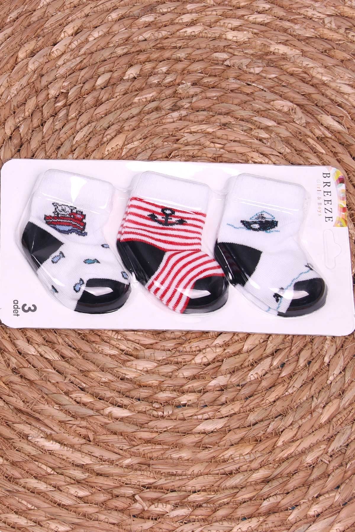 Breeze Erkek Bebek Yenidoğan Çorap 3 lü Deniz Temalı Karışık Renk