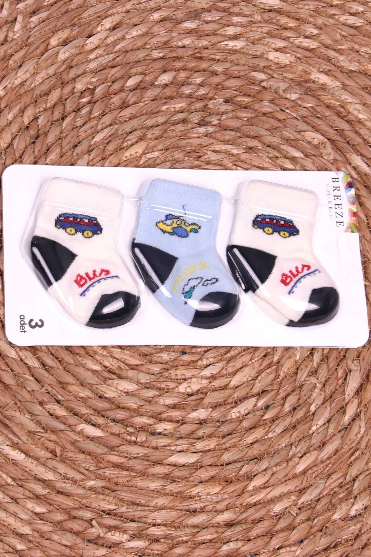Breeze Erkek Bebek Yenidoğan Çorap 3 lü Desenli Karışık Renk