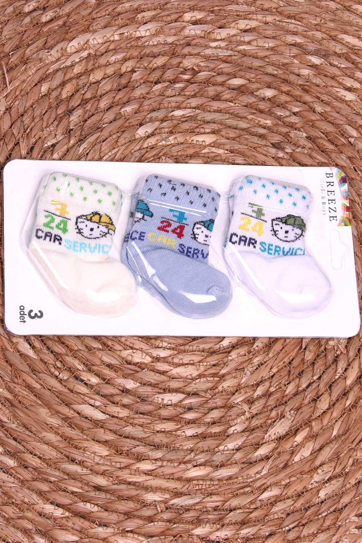 Breeze Erkek Bebek Yenidoğan Çorap 3 lü Desenli Karışık Renk