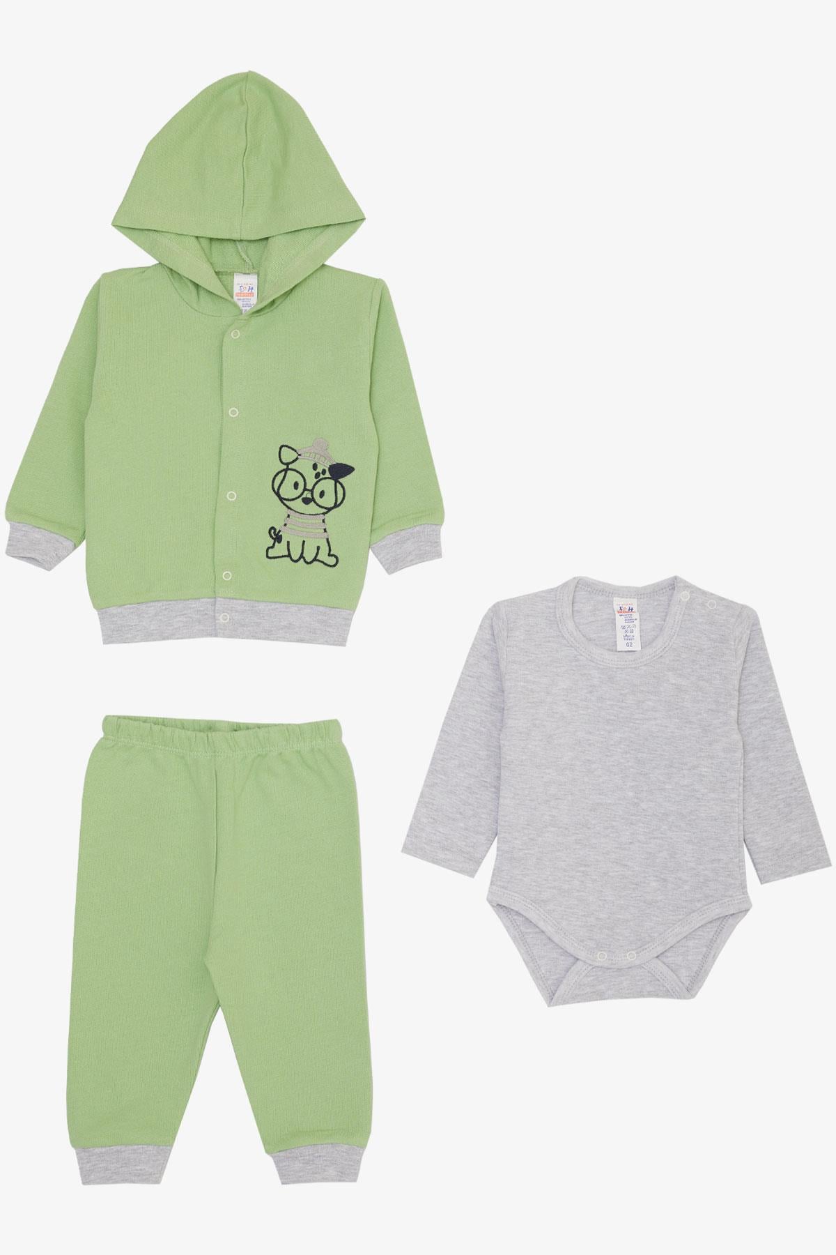 Breeze Erkek Bebek Zıbınlı 3 lü Takım Sevimli Dalmaçyalı Gözlüklü Köpekçik Nakışlı Yeşil (4 Ay-1 Yaş)