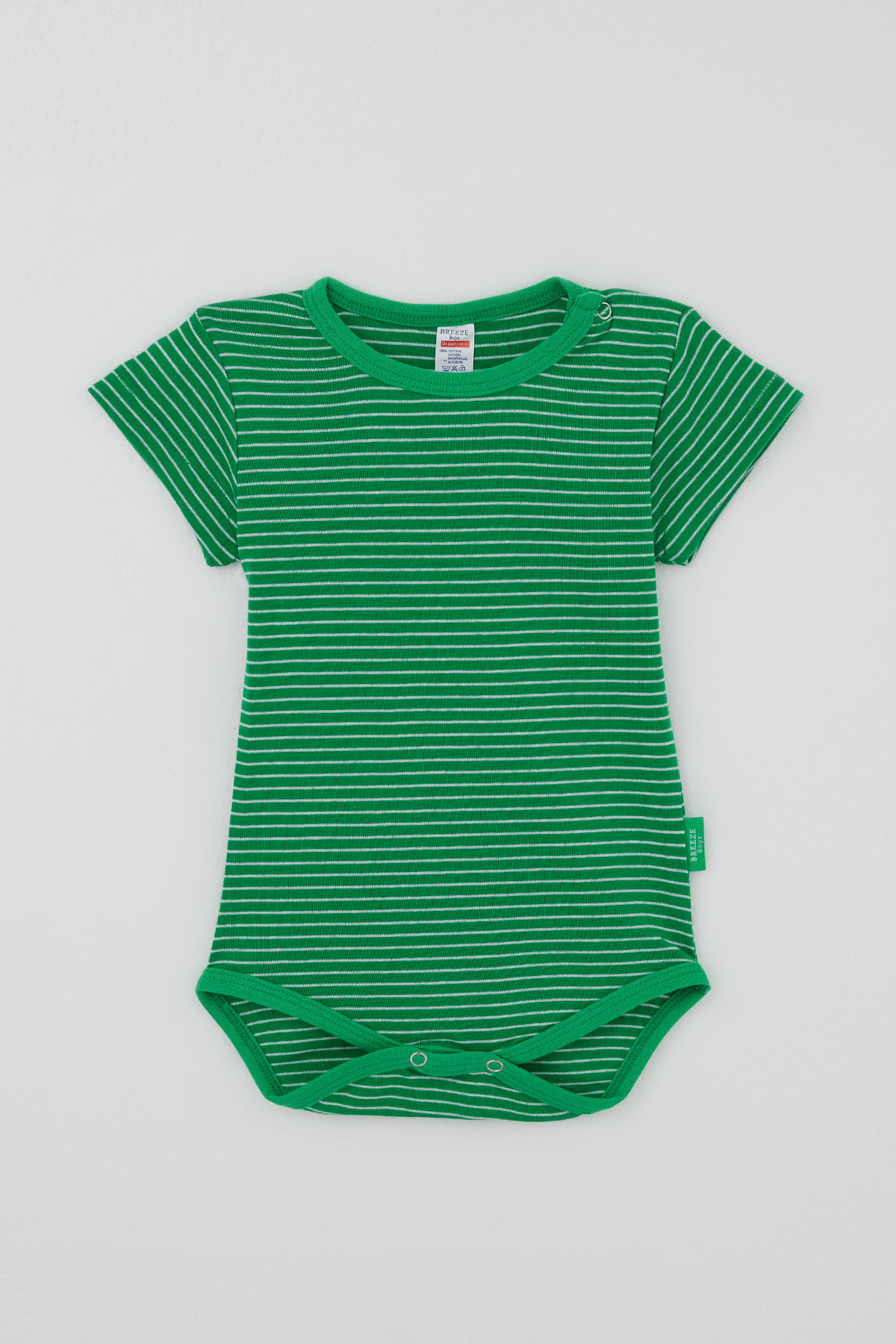 Breeze Erkek Çocuk Çıtçıtlı Kısa Kollu Zıbın Body Çizgili Yeşil (1-3 Yaş)