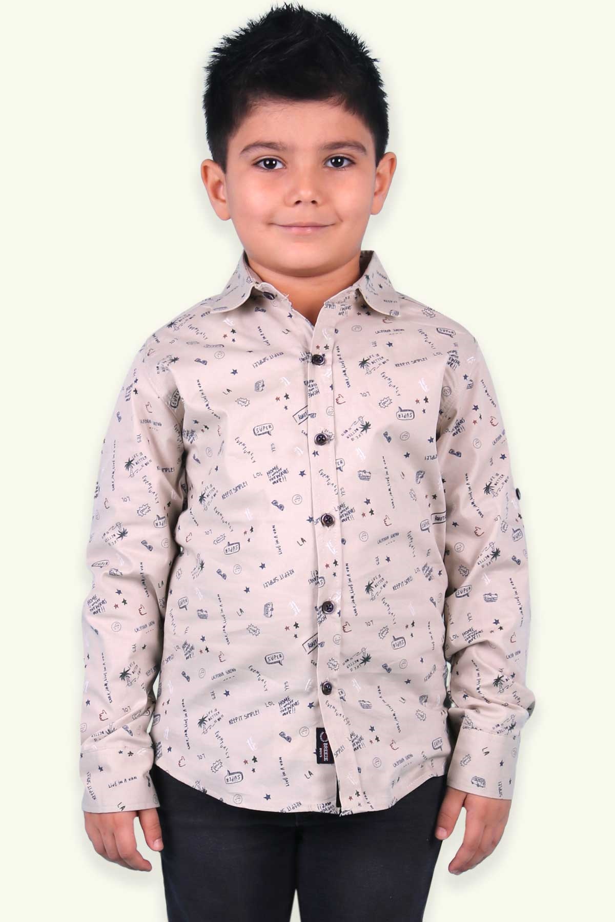 Breeze Erkek Çocuk Desenli Gömlek Yeşil (9 Ay-3 Yaş)