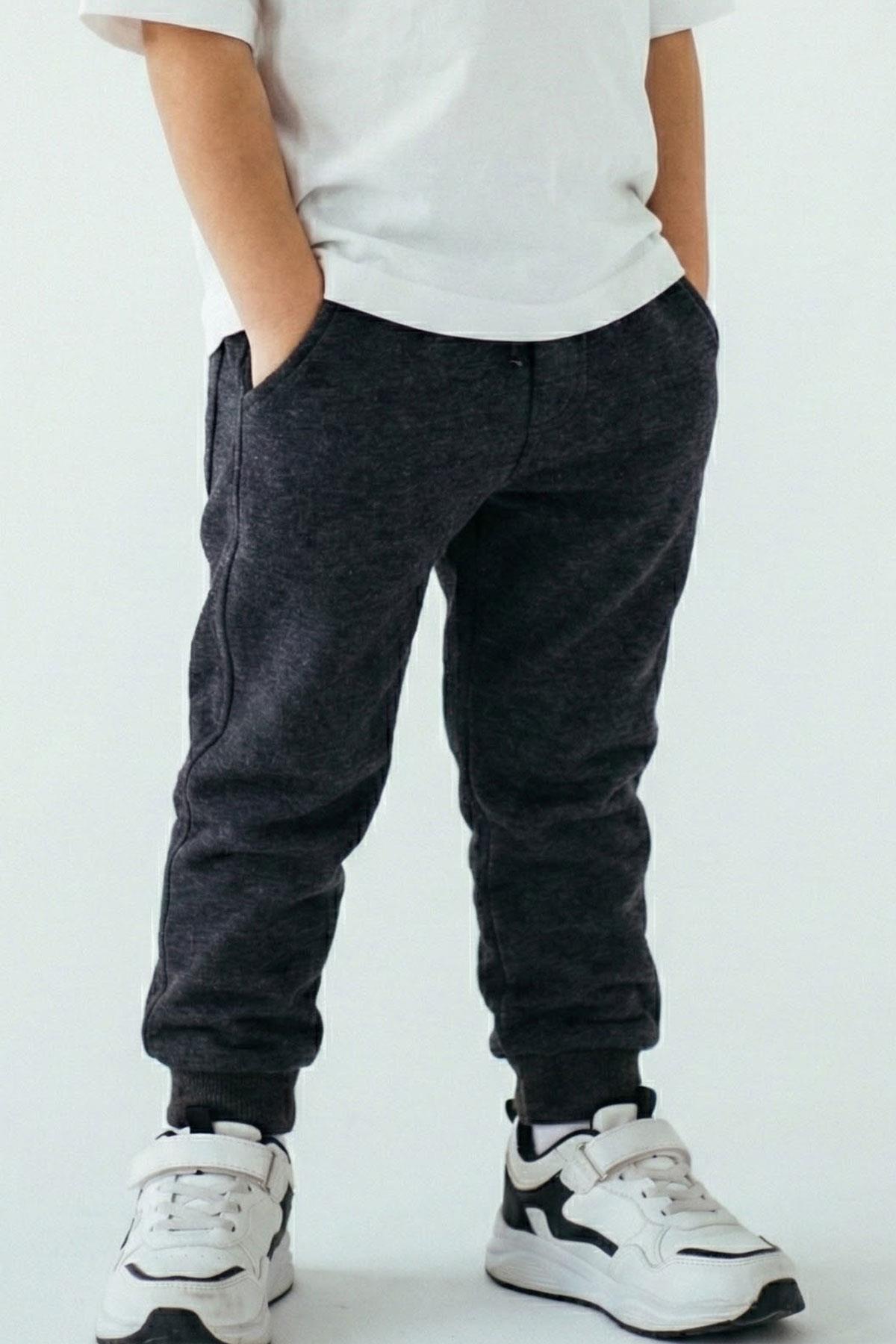 Breeze Erkek Çocuk Eşofman Altı Bağcık Aksesuarlı Cepli Koyu Gri Melanj (2-6 Yaş)