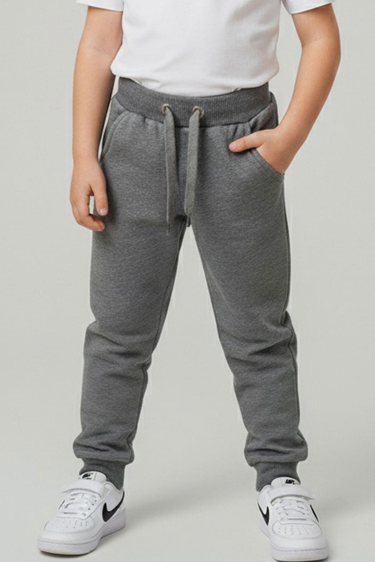 Breeze Erkek Çocuk Eşofman Altı Bağcık Aksesuarlı Cepli Gri Melanj (2-6 Yaş)