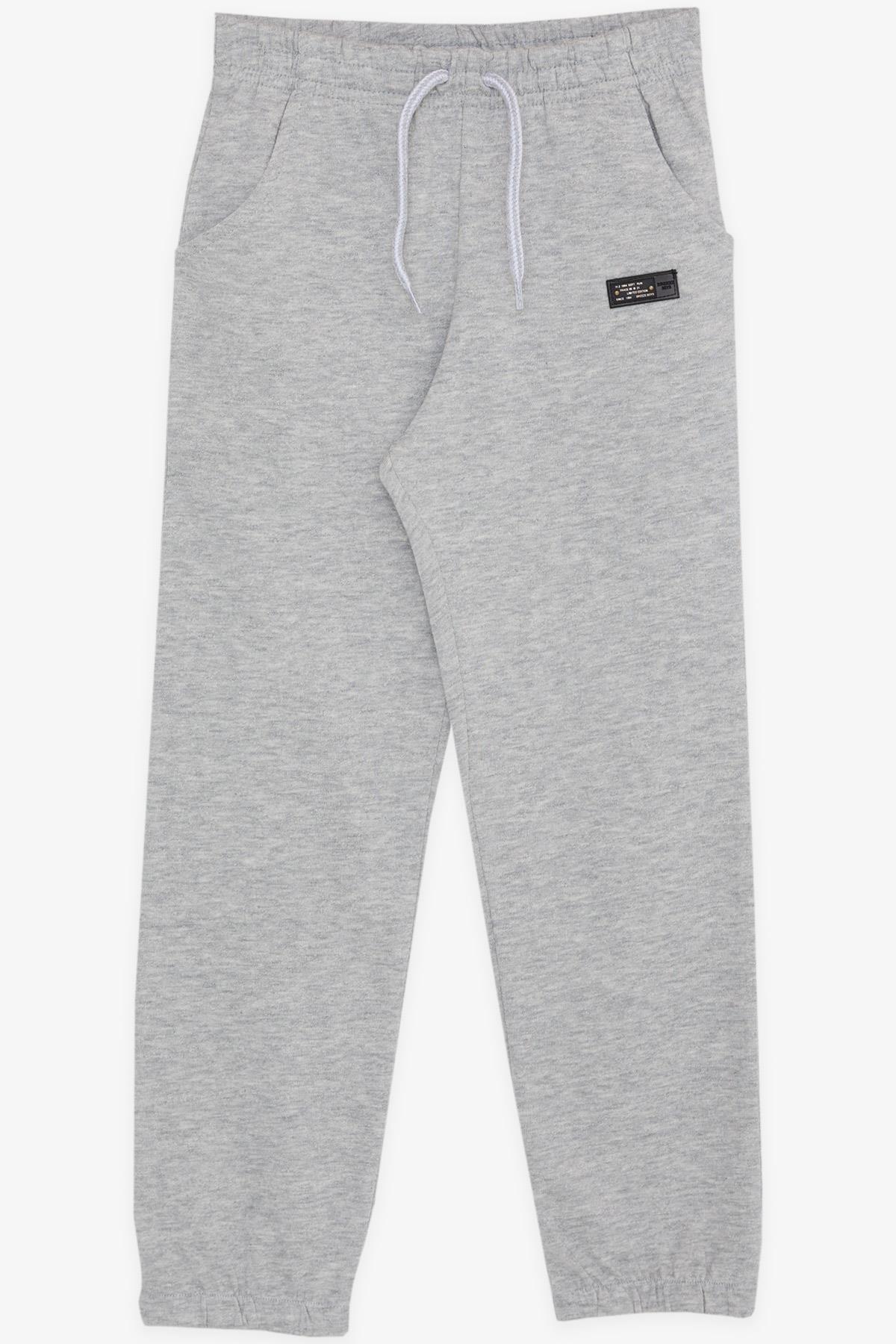 Breeze Erkek Çocuk Eşofman Altı Cepli Armalı Beli Lastikli Bağcık Aksesuarlı Gri Melanj (5-9 Yaş)