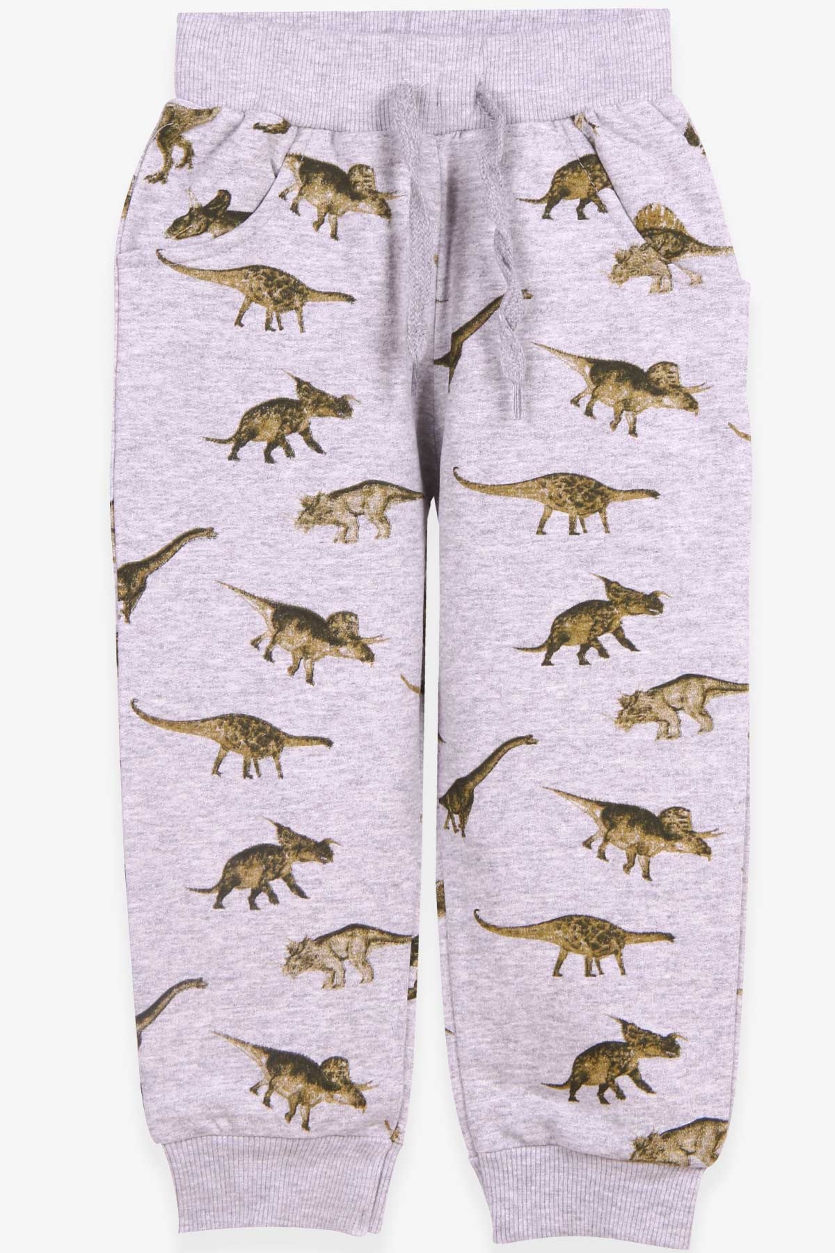 Breeze Erkek Çocuk Eşofman Altı Dinozor Desenli Gri Melanj (2-6 Yaş)