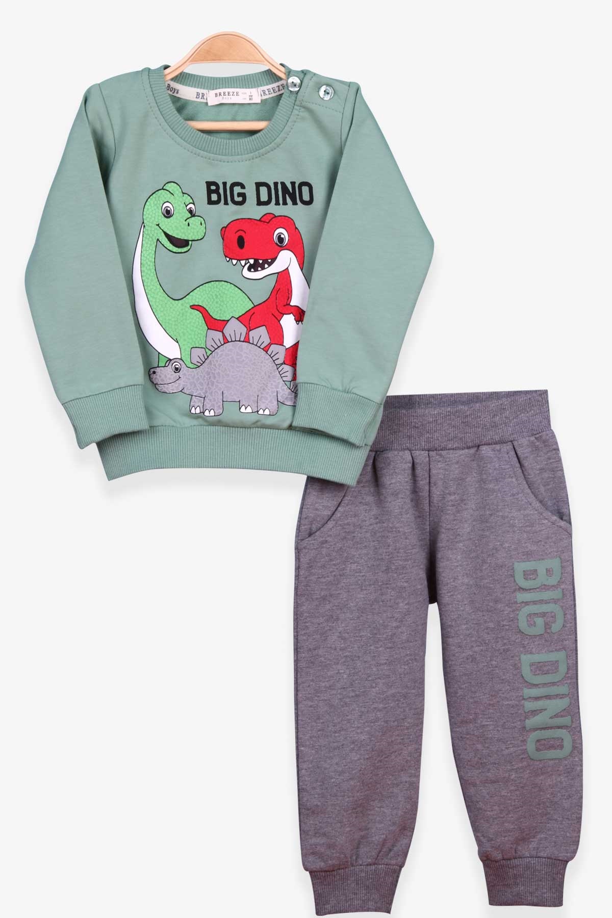 Breeze Erkek Çocuk Eşofman Takım Dinozor Baskılı Mint Yeşili (1-4 Yaş)