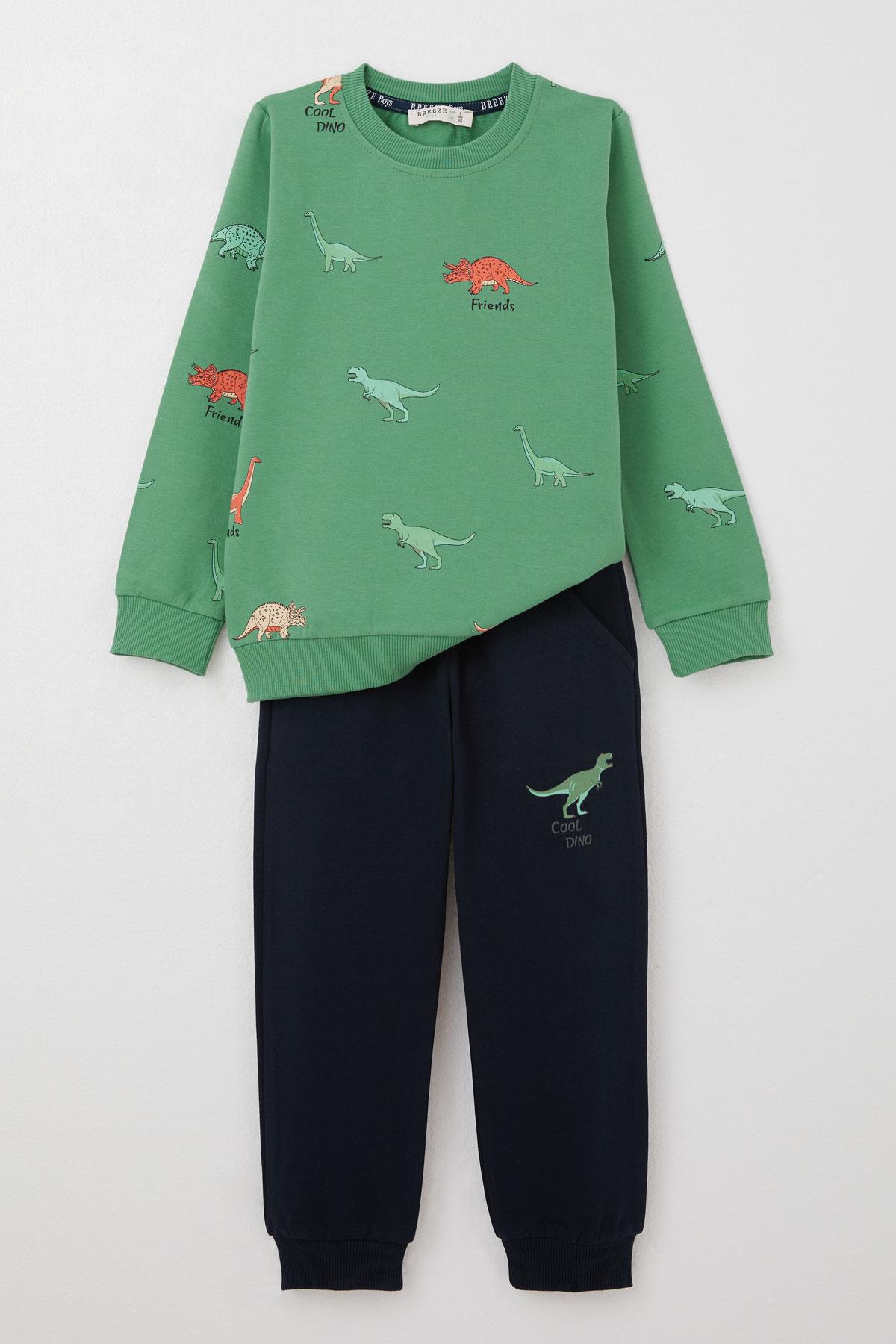 Breeze Erkek Çocuk Eşofman Takım Dinozorlar Alemi Mint Yeşili (2-6 Yaş)