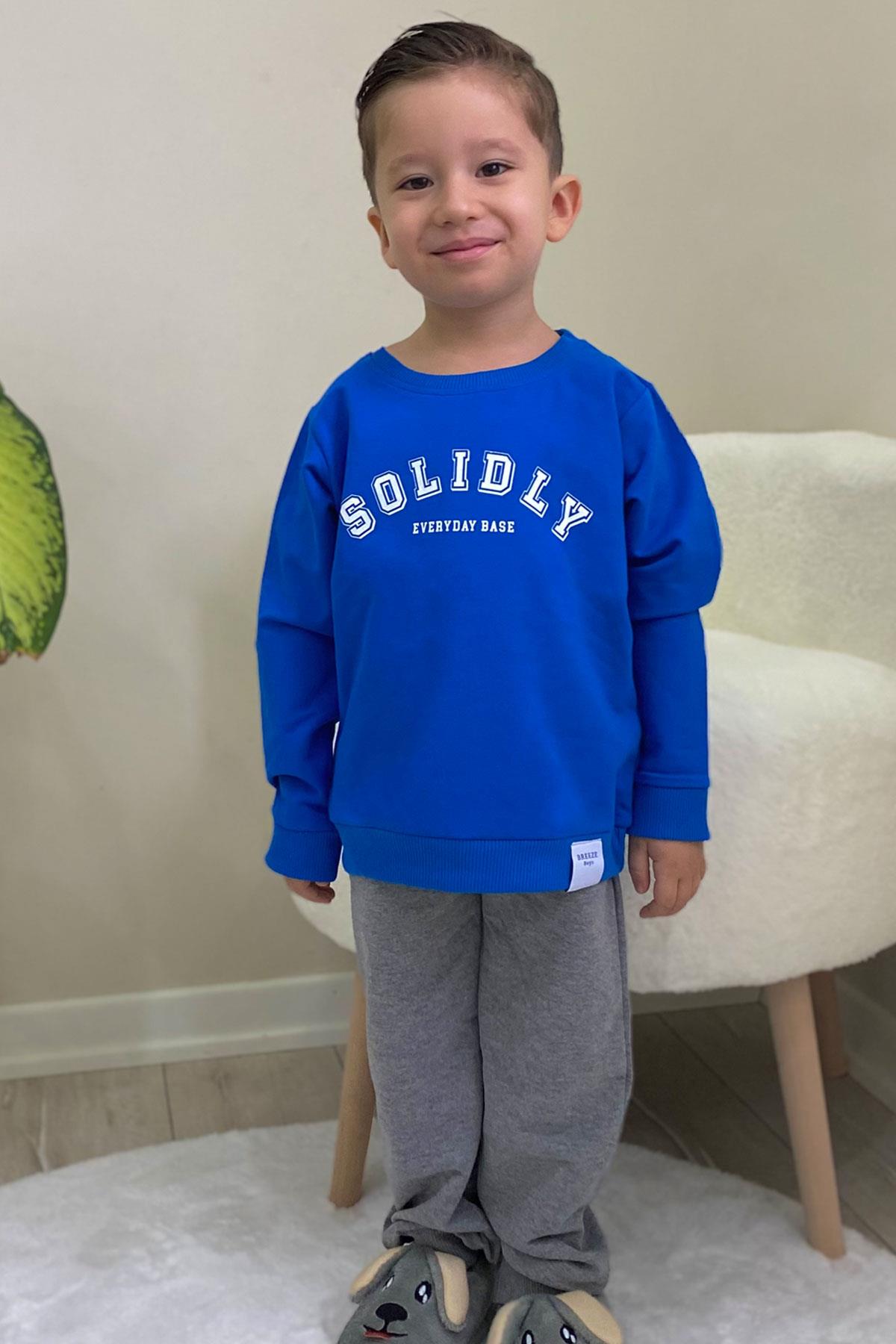 Breeze Erkek Çocuk Eşofman Takım Yazı Baskılı Saks Mavisi (4-8 Yaş)