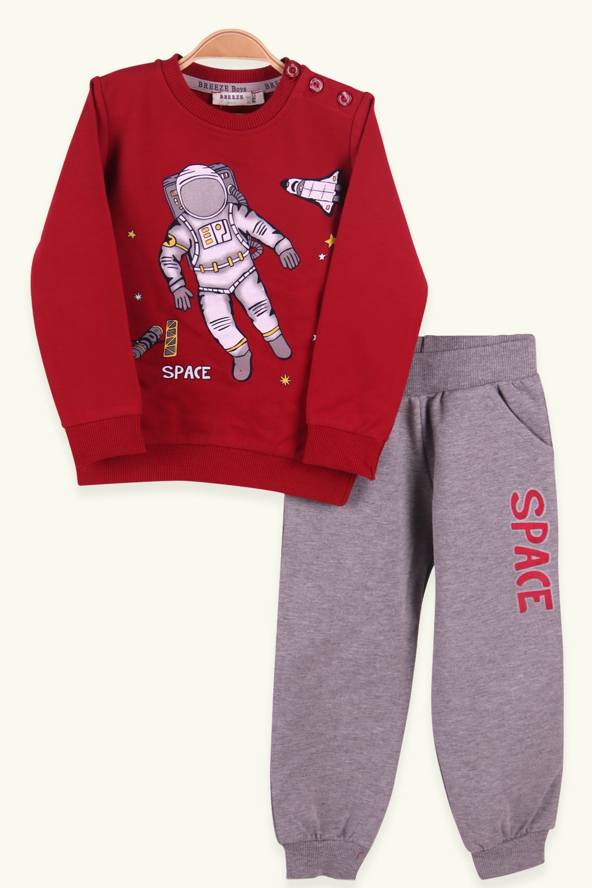 Breeze Erkek Çocuk Eşofman Takımı Astronot Baskılı Bordo (1.5-5 Yaş)