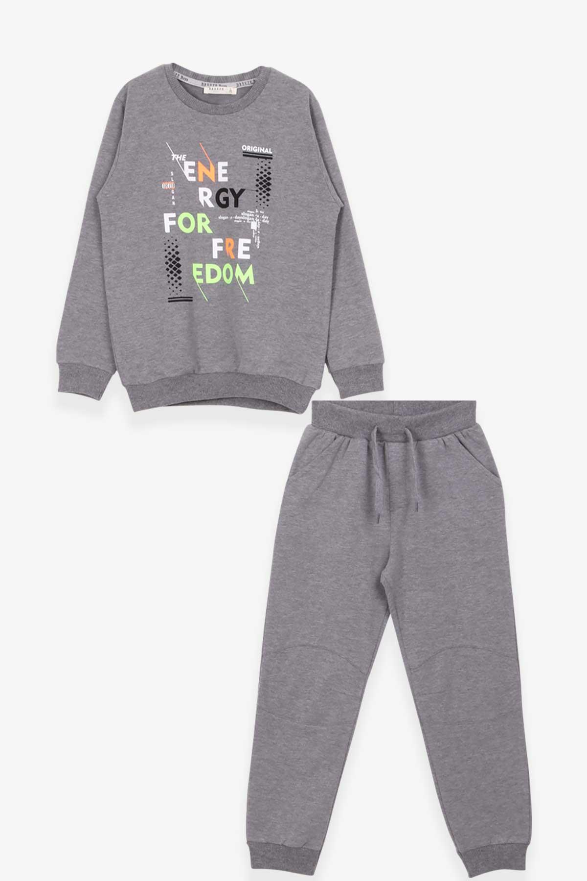 Breeze Erkek Çocuk Eşofman Takımı Baskılı Koyu Gri Melanj (6-12 Yaş)