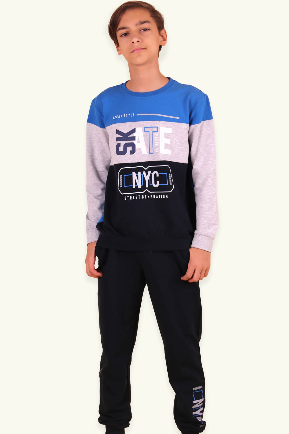 Breeze Erkek Çocuk Eşofman Takımı Baskılı NYC Koyu Mavi (6-12 Yaş)