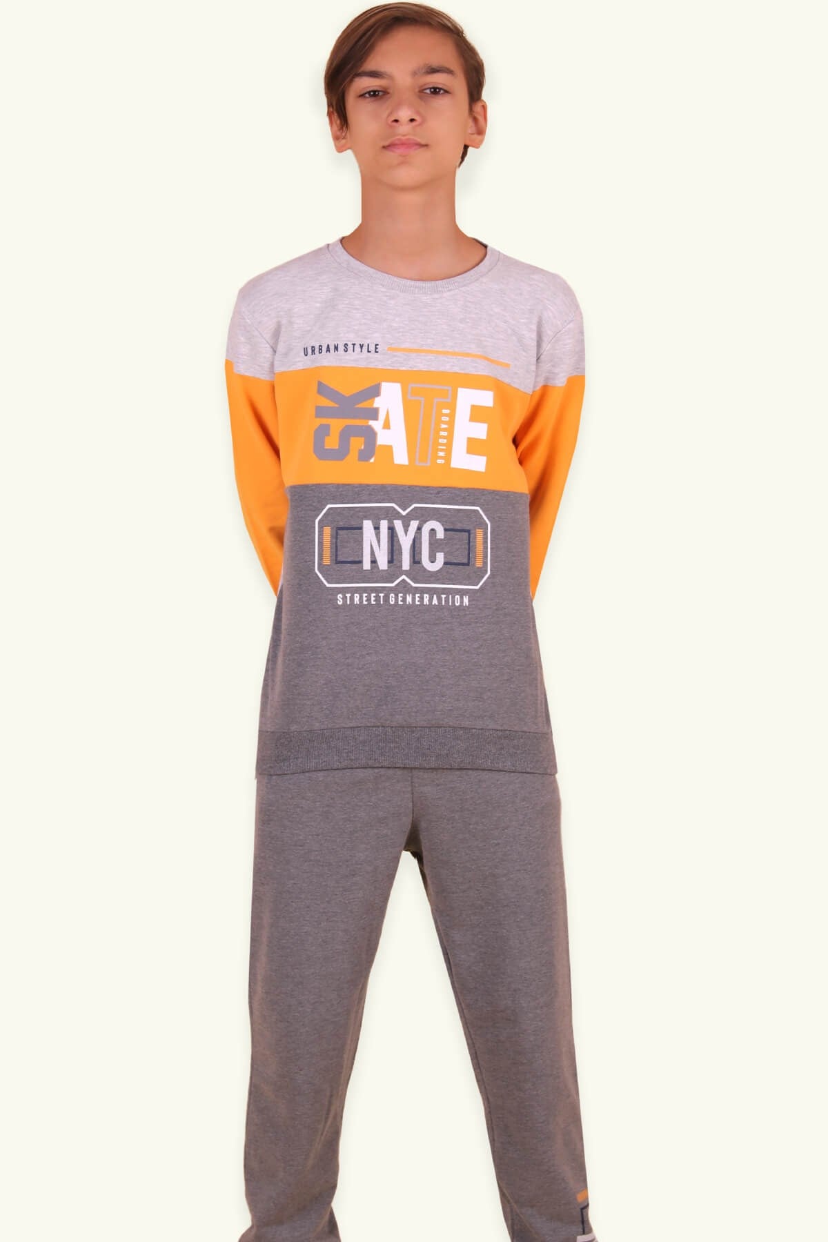 Breeze Erkek Çocuk Eşofman Takımı Baskılı NYC Hardal Sarı (6-12 Yaş)