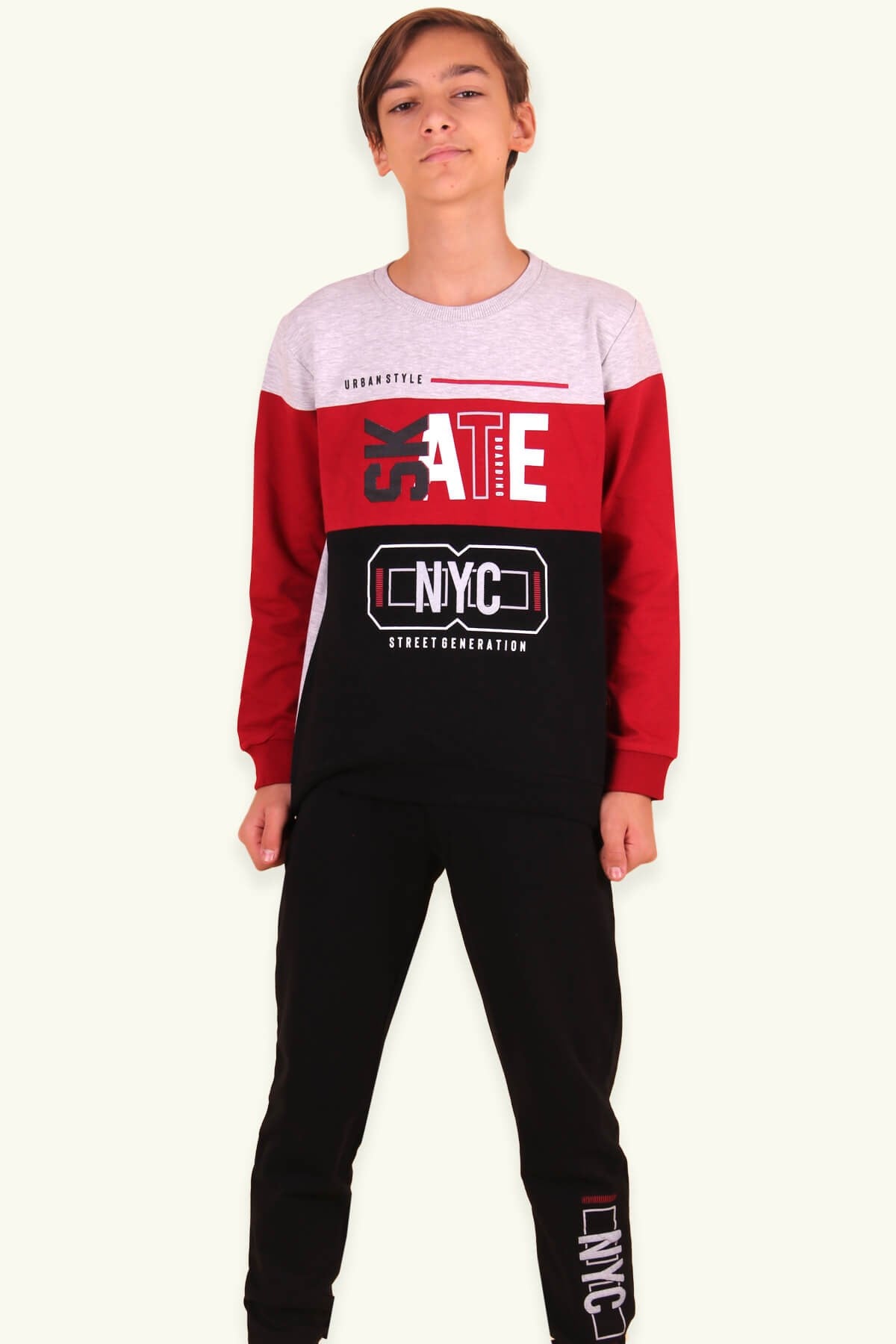 Breeze Erkek Çocuk Eşofman Takımı Baskılı NYC Bordo (8-12 Yaş)