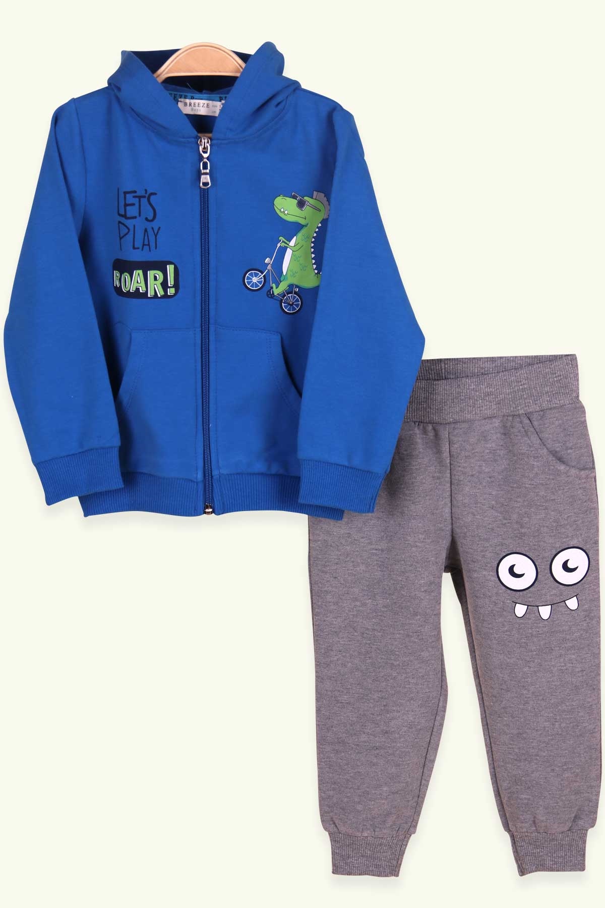 Breeze Erkek Çocuk Eşofman Takımı Bisiklet Süren Dinozorlu Mavi (1.5-5 Yaş)