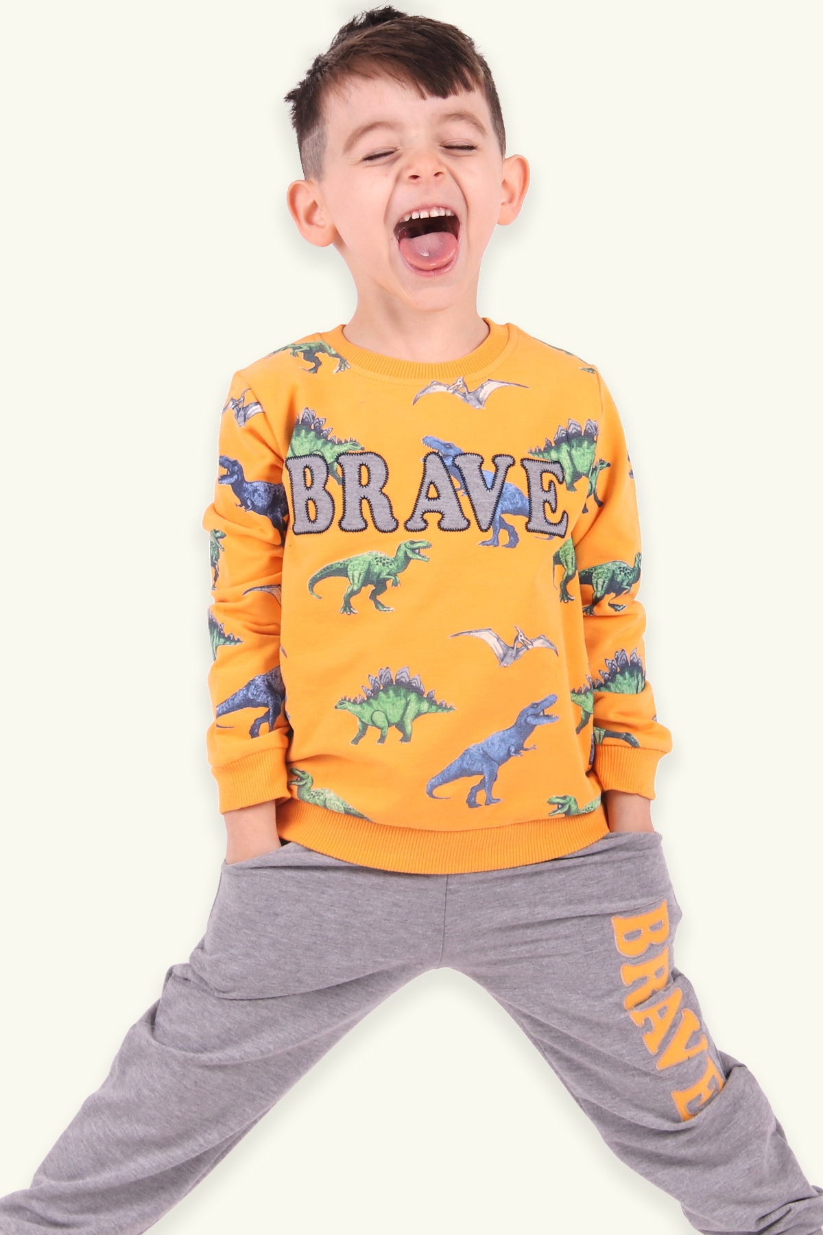 Breeze Erkek Çocuk Eşofman Takımı Dinozorlu Sarı (3-8 Yaş)