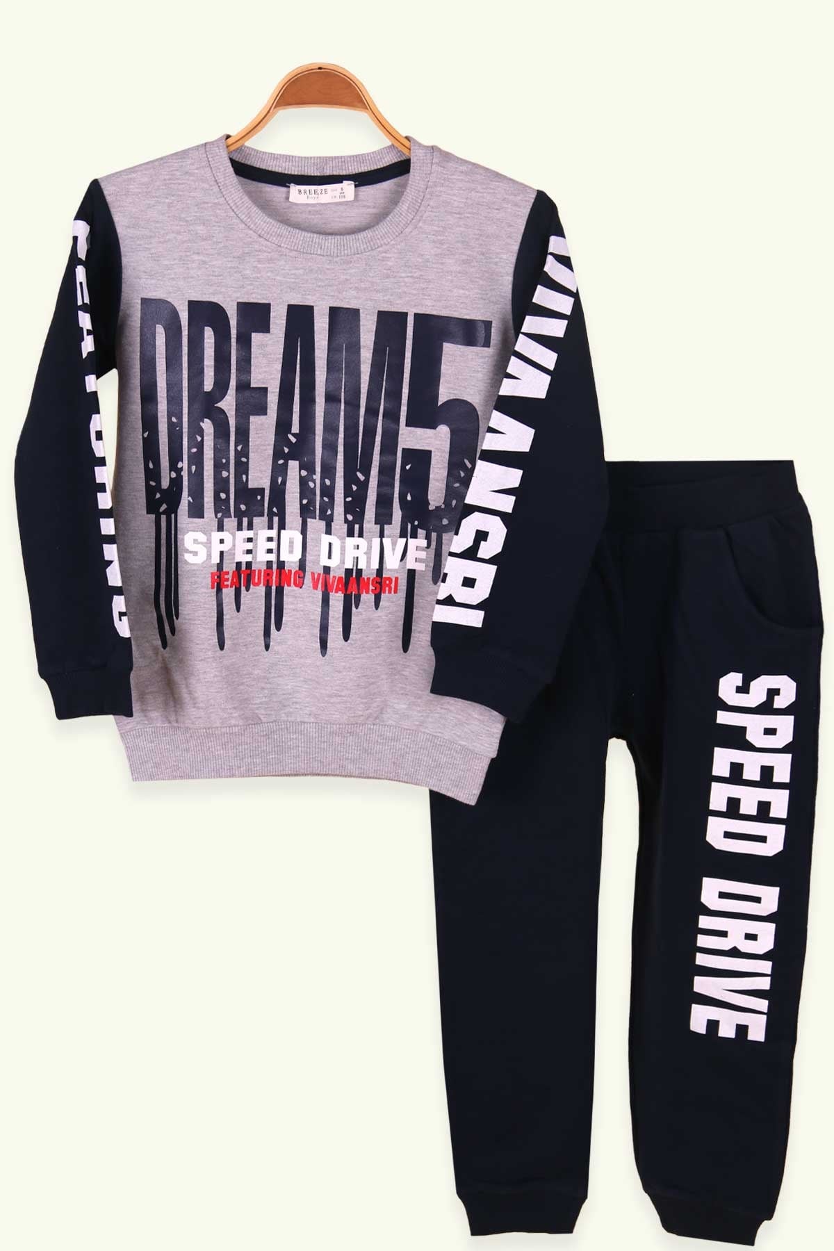 Breeze Erkek Çocuk Eşofman Takımı Dream Baskılı Açık Gri (6-12 Yaş)