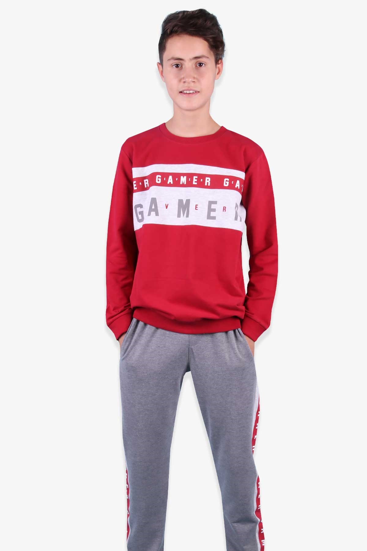 Breeze Erkek Çocuk Eşofman Takımı Gamer Baskılı Bordo (9 Yaş)