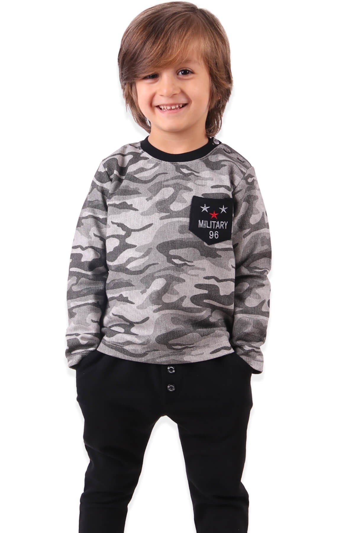 BREEZE Erkek Çocuk Eşofman Takımı Kamuflaj Gri (1-4 Yaş)
