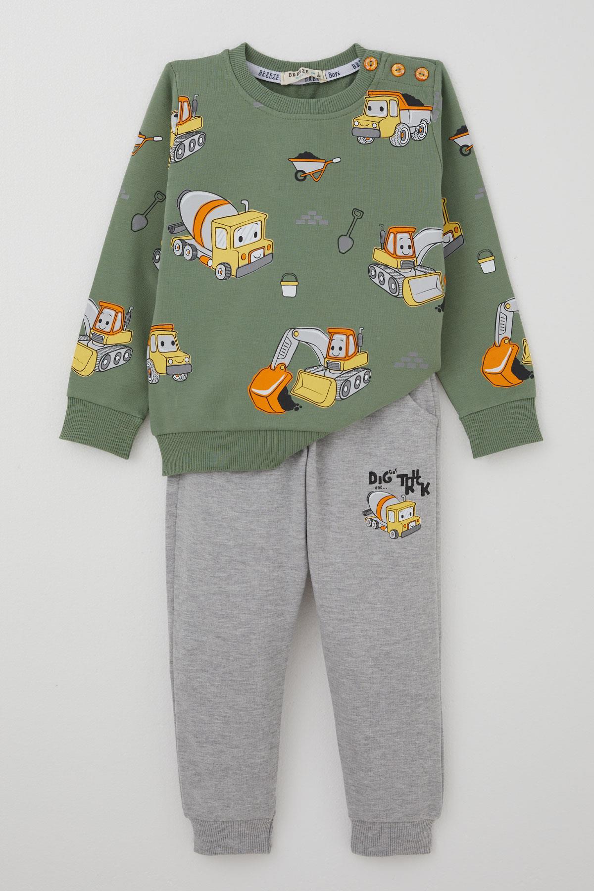 Breeze Erkek Çocuk Eşofman Takımı Küçük Operatör Çalışkan İş Makineleri Mint Yeşili (1-4 Yaş)