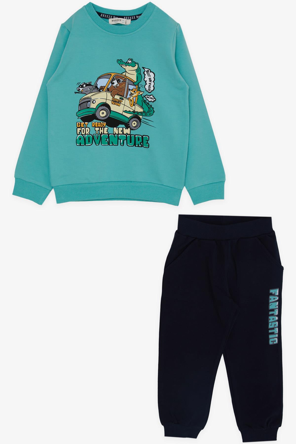 Breeze Erkek Çocuk Eşofman Takımı Maceracı Hayvancıklar Baskılı Su Yeşili (1.5-5 Yaş)
