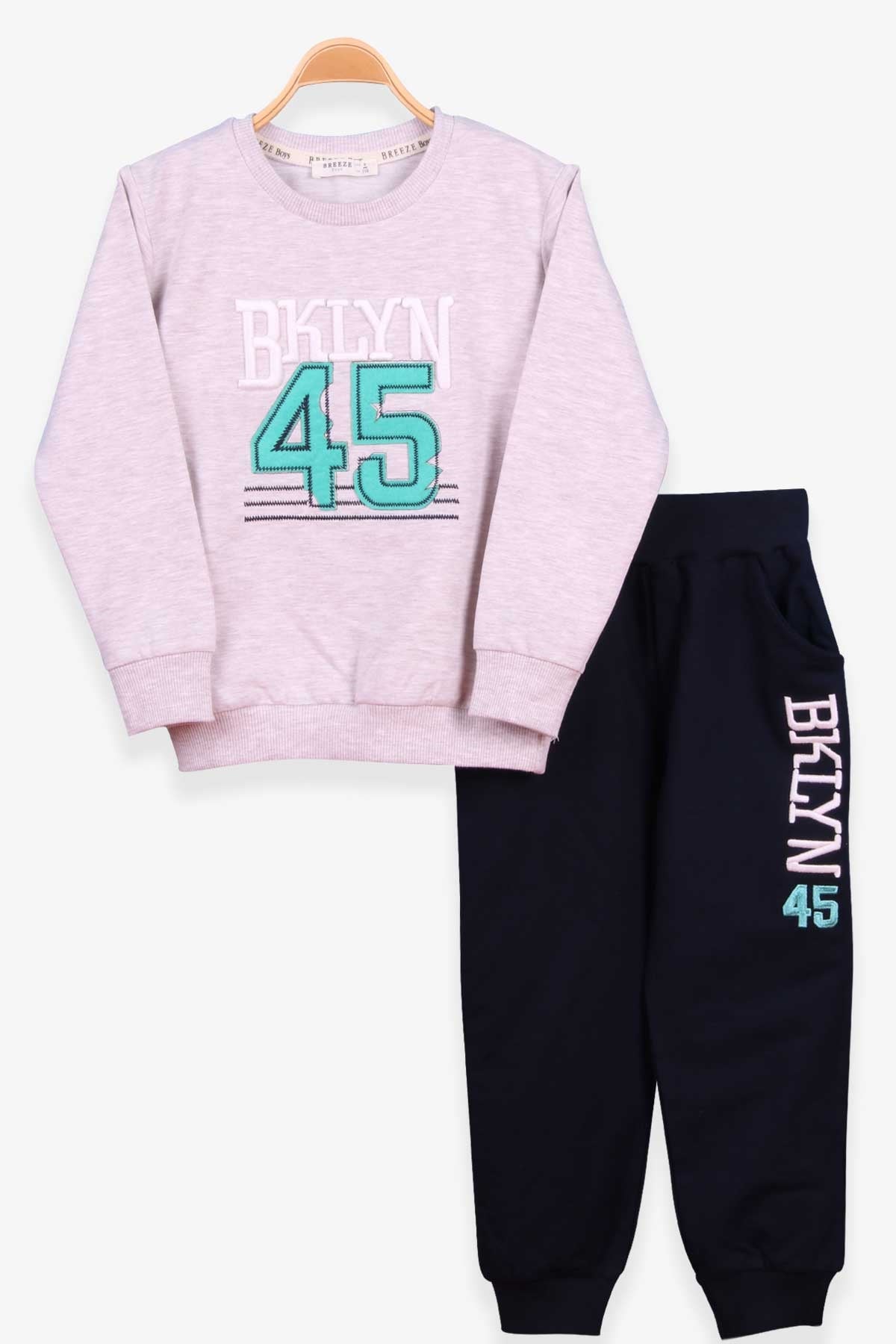 Breeze Erkek Çocuk Eşofman Takımı Nakışlı Bej Melanj (5-10 Yaş)