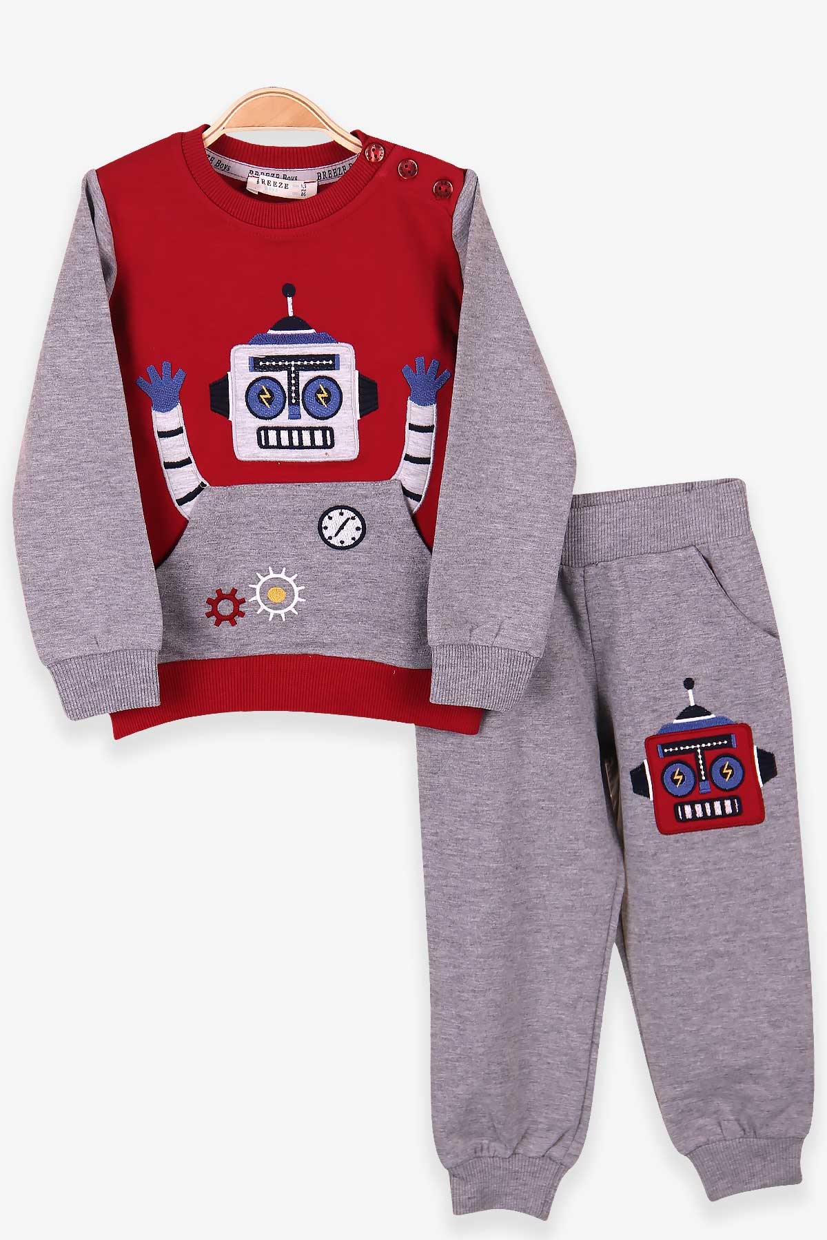Breeze Erkek Çocuk Eşofman Takımı Robot Nakışlı Bordo (1.5-5 Yaş)