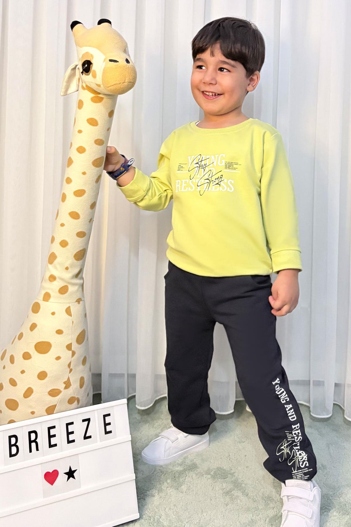 Breeze Erkek Çocuk Eşofman Takımı Yazı Baskılı Fıstık Yeşili (4-8 Yaş)