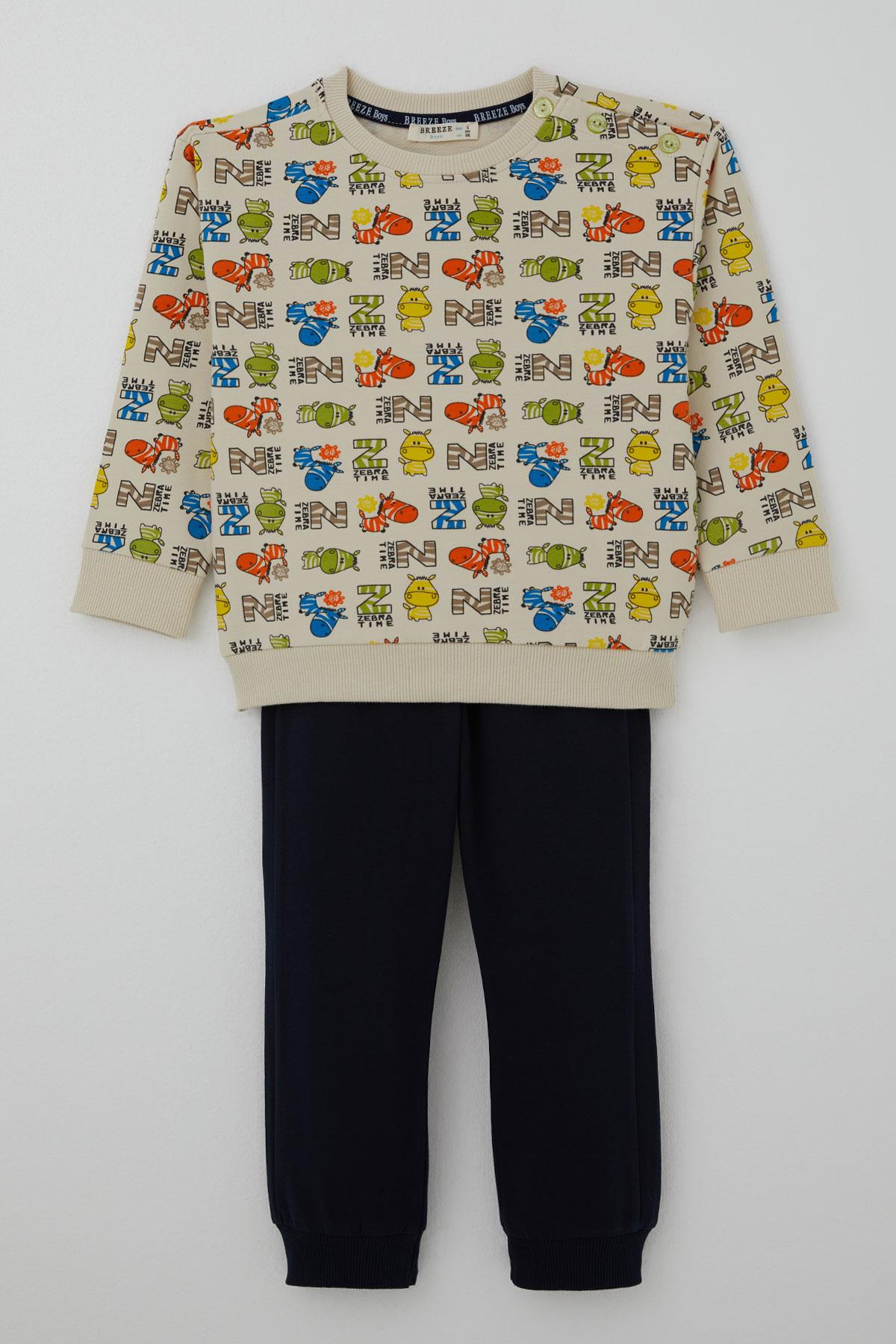Breeze Erkek Çocuk Eşofman Takımı Zebra Macerası Krem (1-4 Yaş)