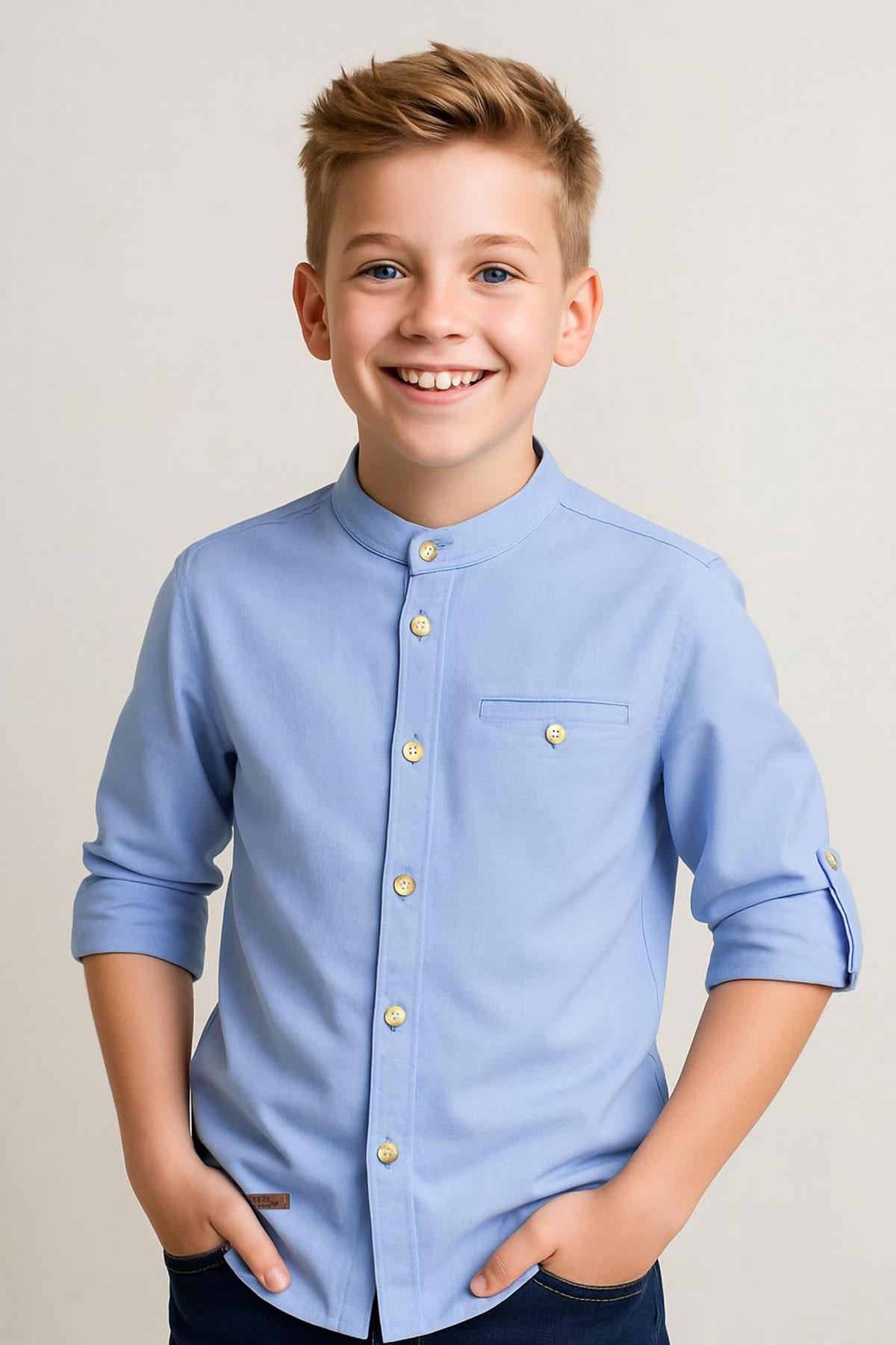 Breeze Erkek Çocuk Gömlek Armalı Düğmeli Açık Mavi (3-7 Yaş)