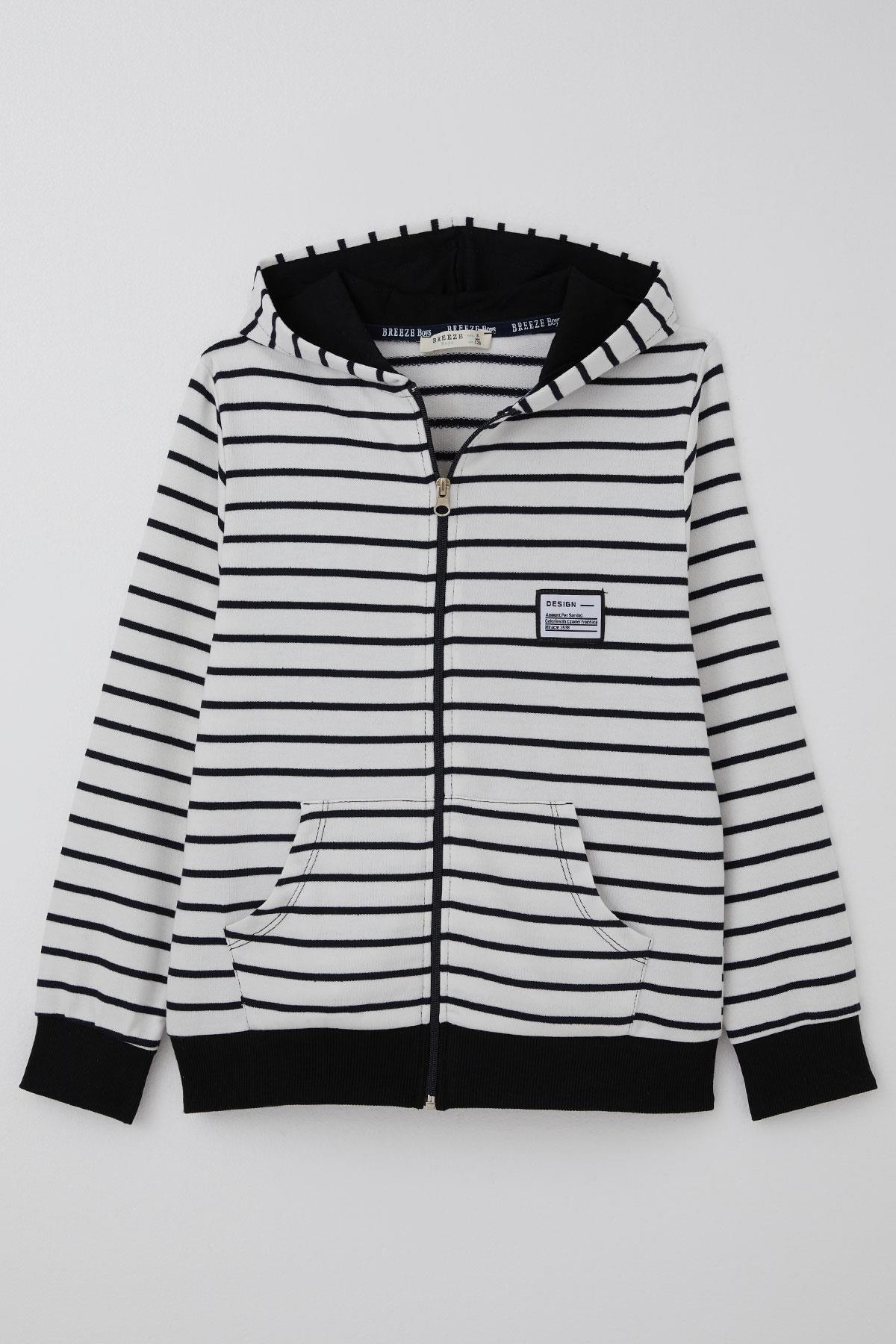 Breeze Erkek Çocuk Hırka Arma Detaylı Fermuarlı Kapüşonlu Beyaz (4-8 Yaş)