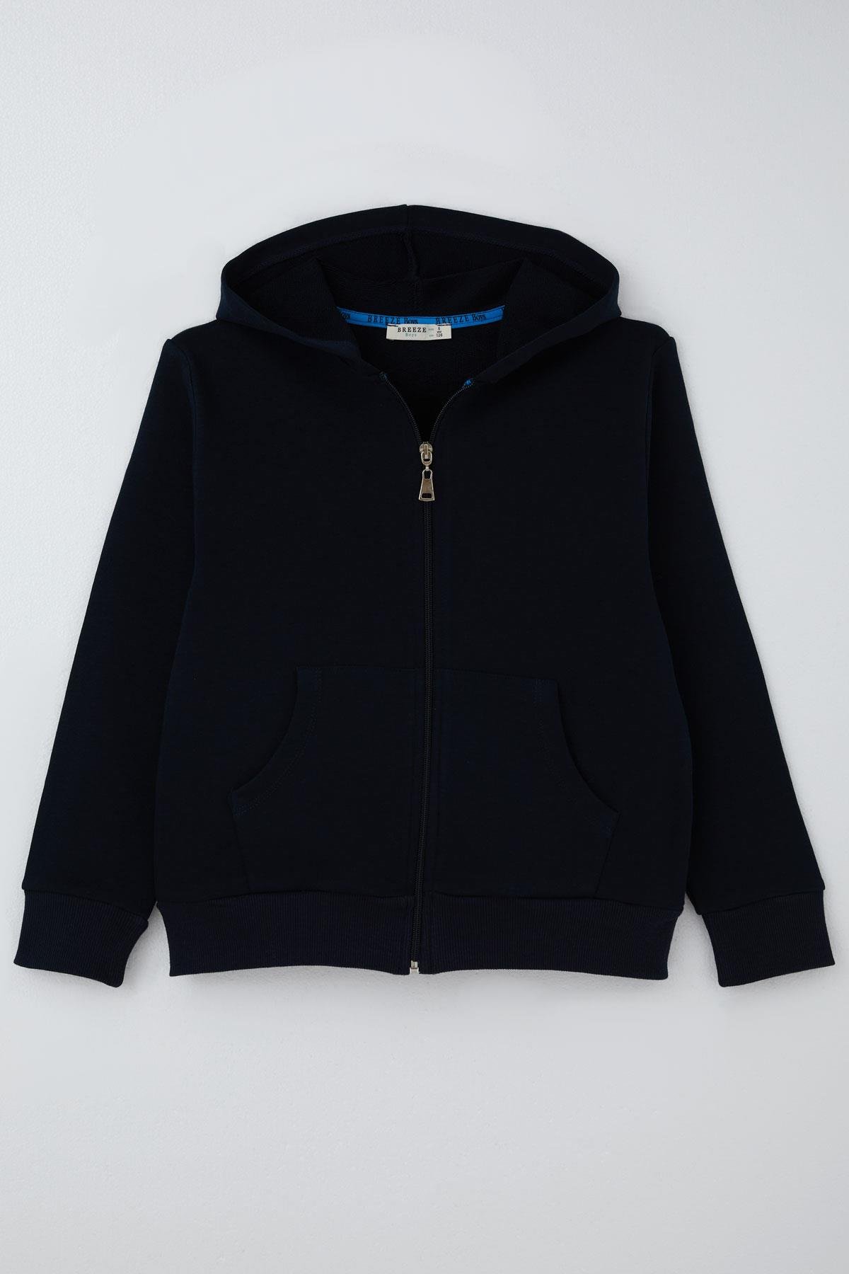 Breeze Erkek Çocuk Hırka Basic Kapüşonlu Fermuarlı Lacivert (6-10 Yaş)