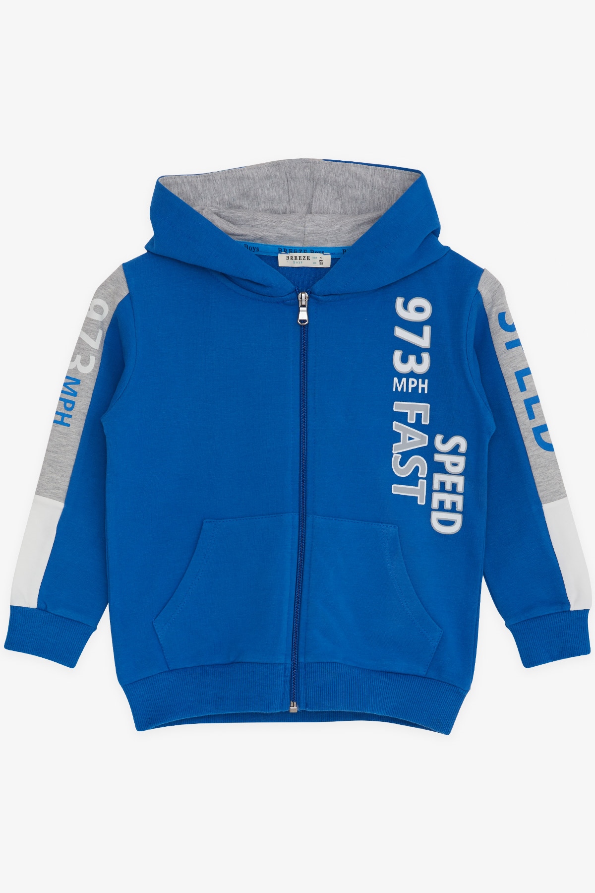Breeze Erkek Çocuk Hırka Baskılı Kapüşonlu Saks Mavisi (4-8 Yaş)