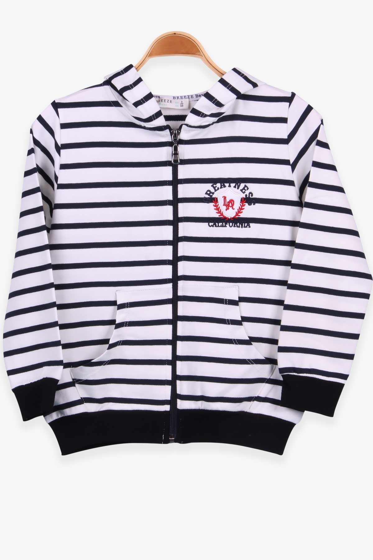 Breeze Erkek Çocuk Hırka Çizgili Desenli Ekru (3-7 Yaş)