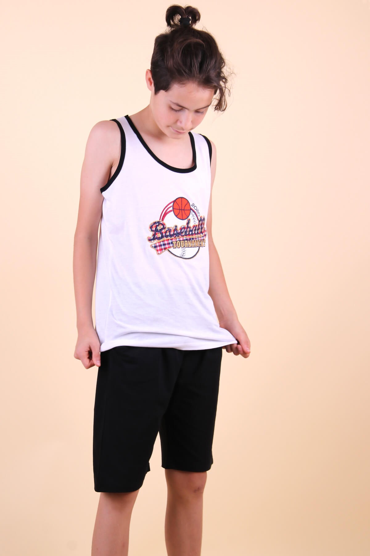 Breeze Erkek Çocuk Kapri Takım Baseball Nakışlı  Beyaz (9-14 Yaş)