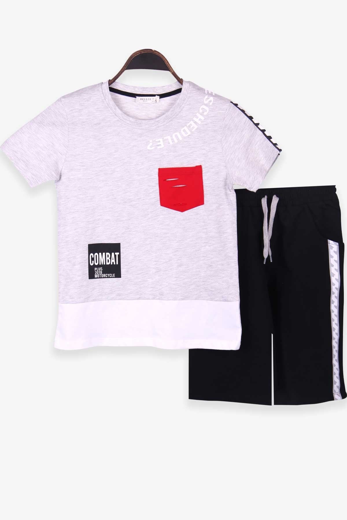 Breeze Erkek Çocuk Kapri Takım Baskılı Açık Gri Melanj (8-14 Yaş)