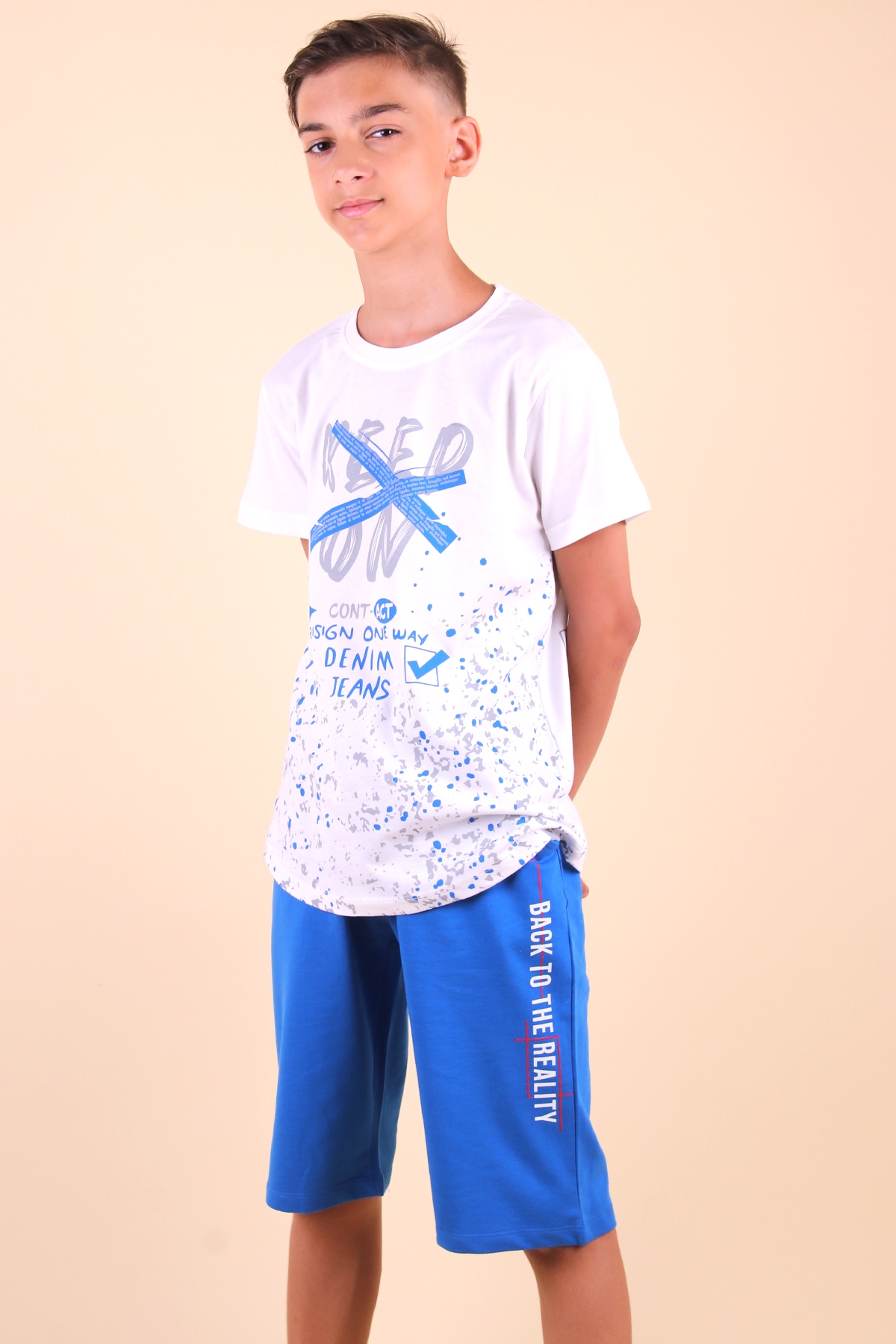 Breeze Erkek Çocuk Kapri Takım Keep On Baskılı Ekru (8-12 Yaş)