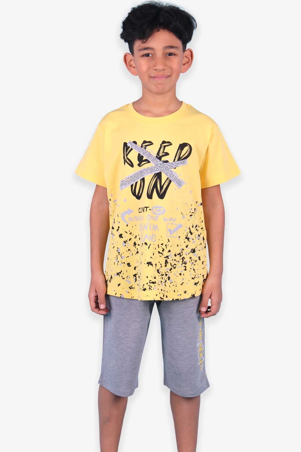 Breeze Erkek Çocuk Kapri Takım Keep On Baskılı Sarı (8-12 Yaş)