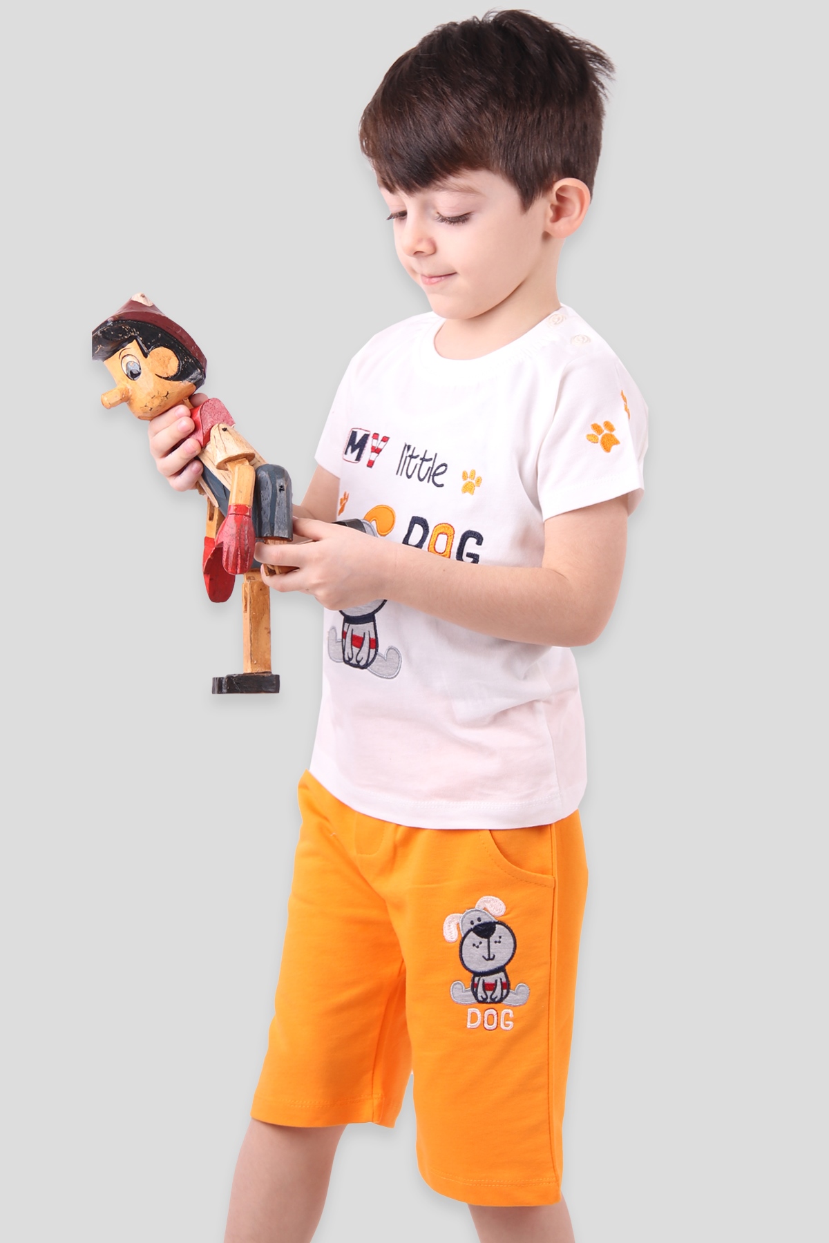 Breeze Erkek Çocuk Kapri Takım Köpek Nakışlı My Little Dog Ekru (9 Ay-3 Yaş)