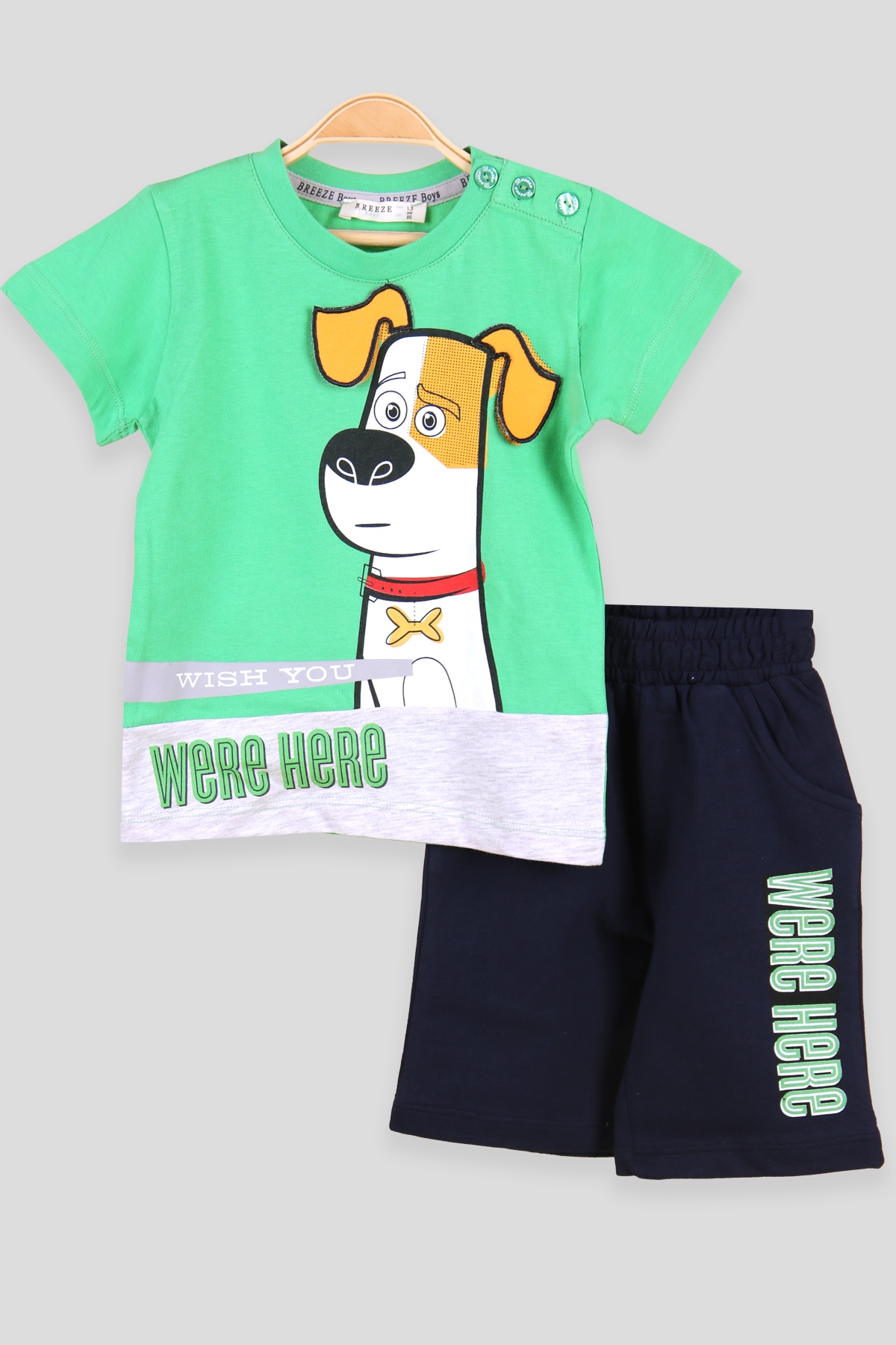 Breeze Erkek Çocuk Kapri Takım Kulakları Hareketli Köpek Yeşil (1.5-5 Yaş)