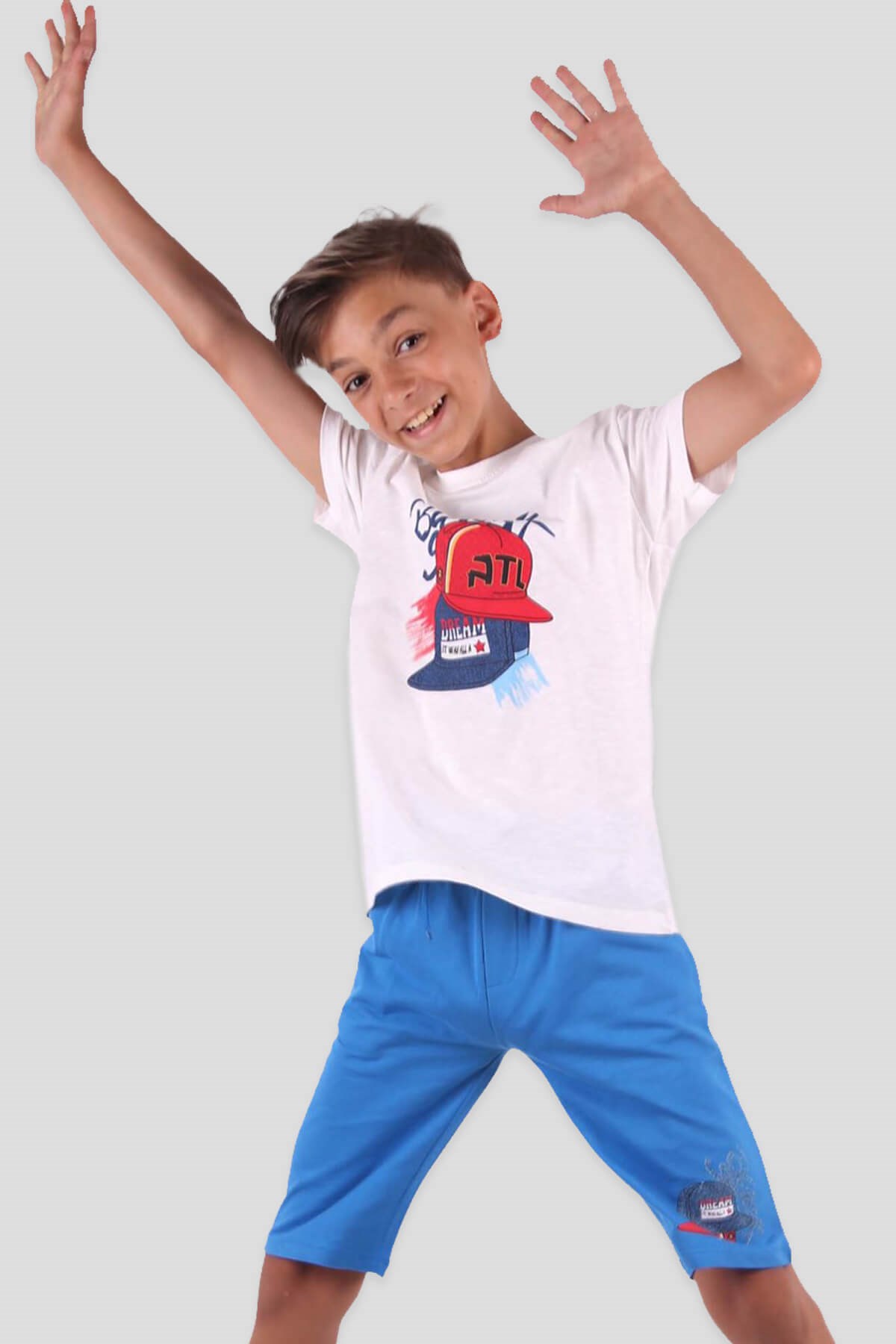 Breeze Erkek Çocuk Kapri Takım Şapkalı Mavi (5-10 Yaş)