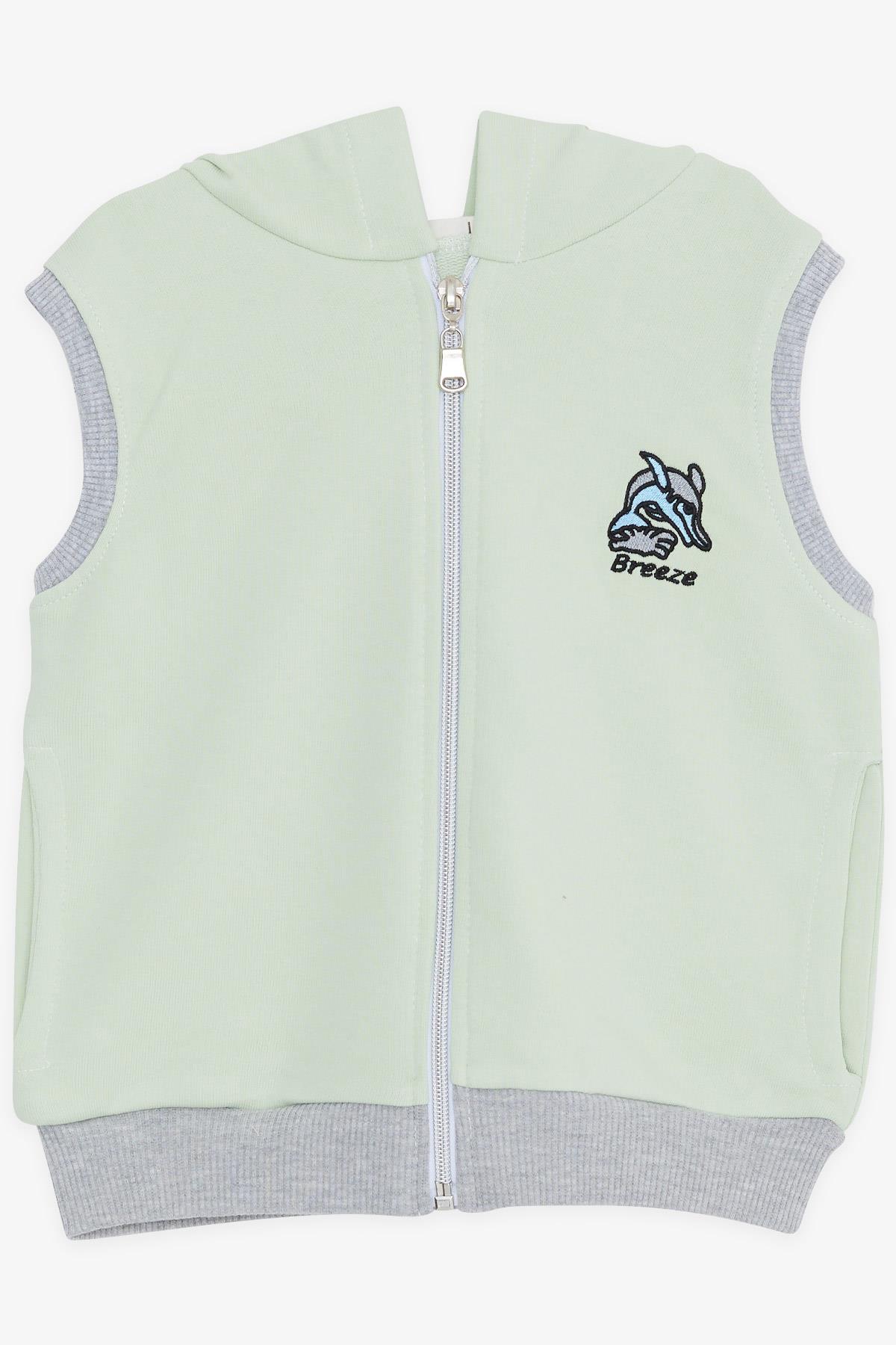 Breeze Erkek Çocuk Kapüşonlu Yelek Fermuarlı Nakışlı Su Yeşili (3-8 Yaş)