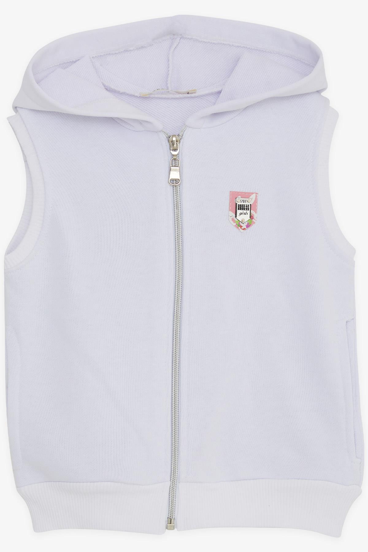 Breeze Erkek Çocuk Kapüşonlu Yelek Fermuarlı Arma Nakışlı Beyaz (3-8 Yaş)