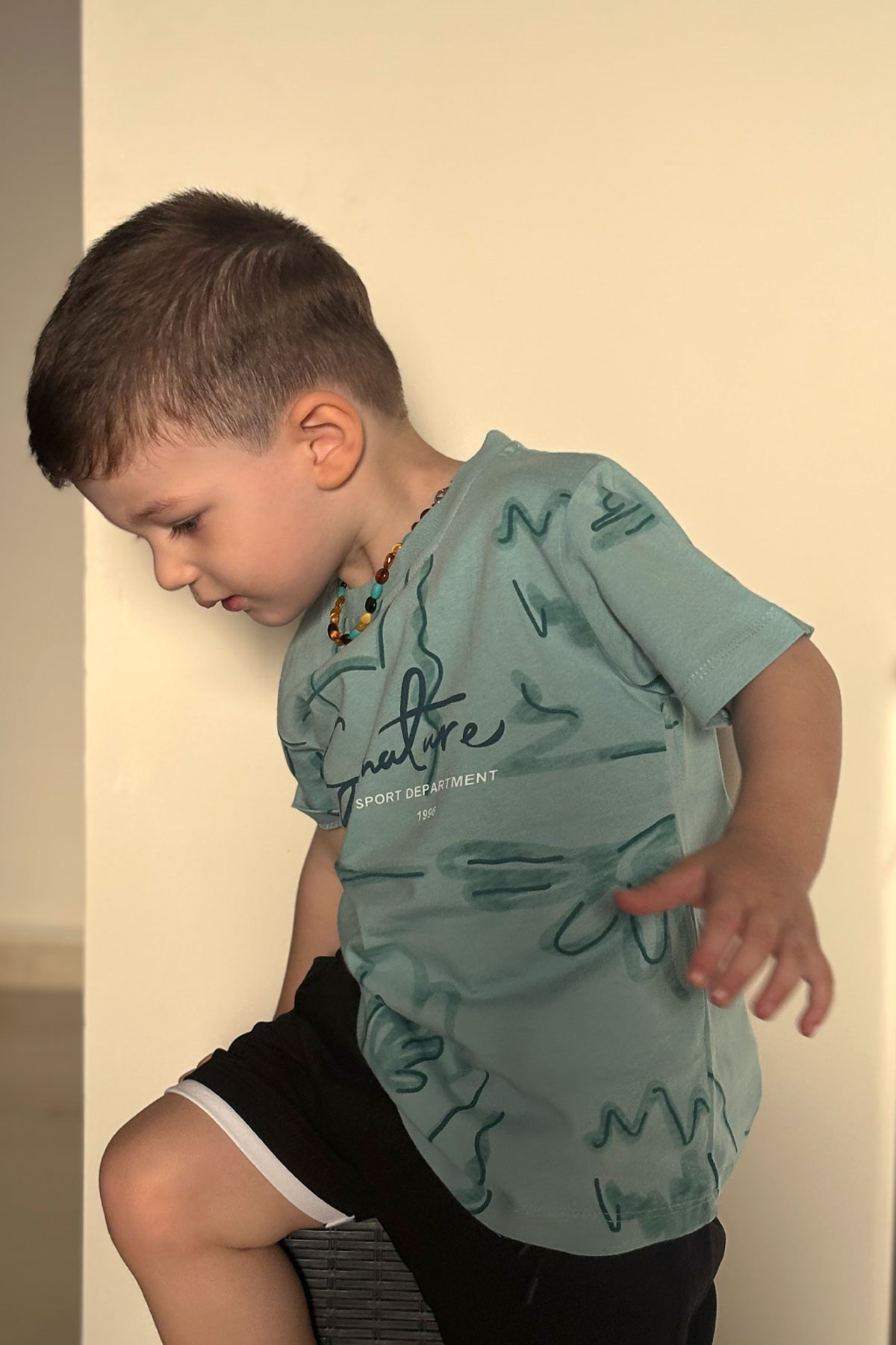 Breeze Erkek Çocuk Kısa Kollu Tişört Yazı Baskılı Desenli Su Yeşili (2-6 Yaş)