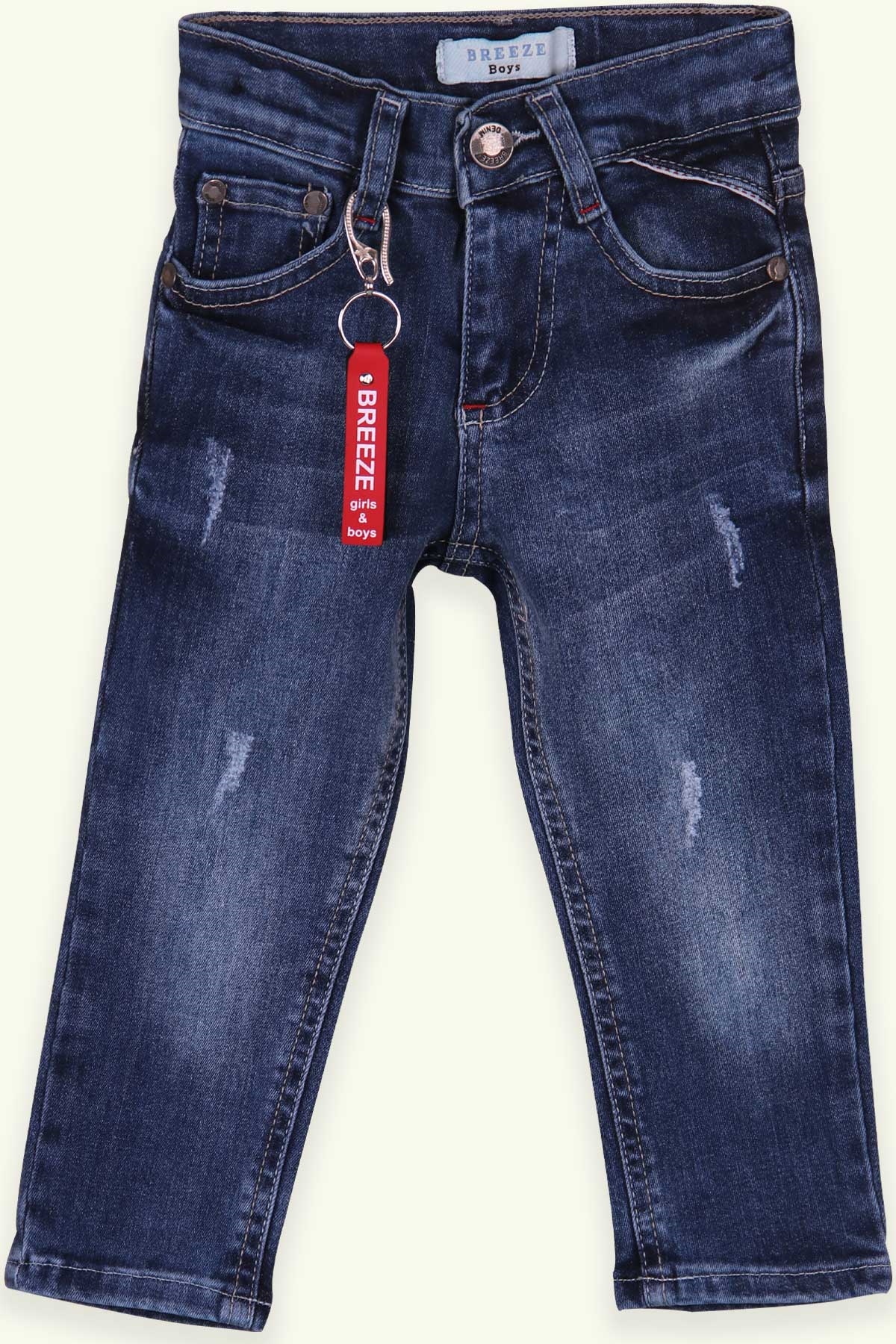 Breeze Erkek Çocuk Kot Pantolon Aksesuarlı Eskitmeli Koyu Mavi (1.5-5 Yaş)