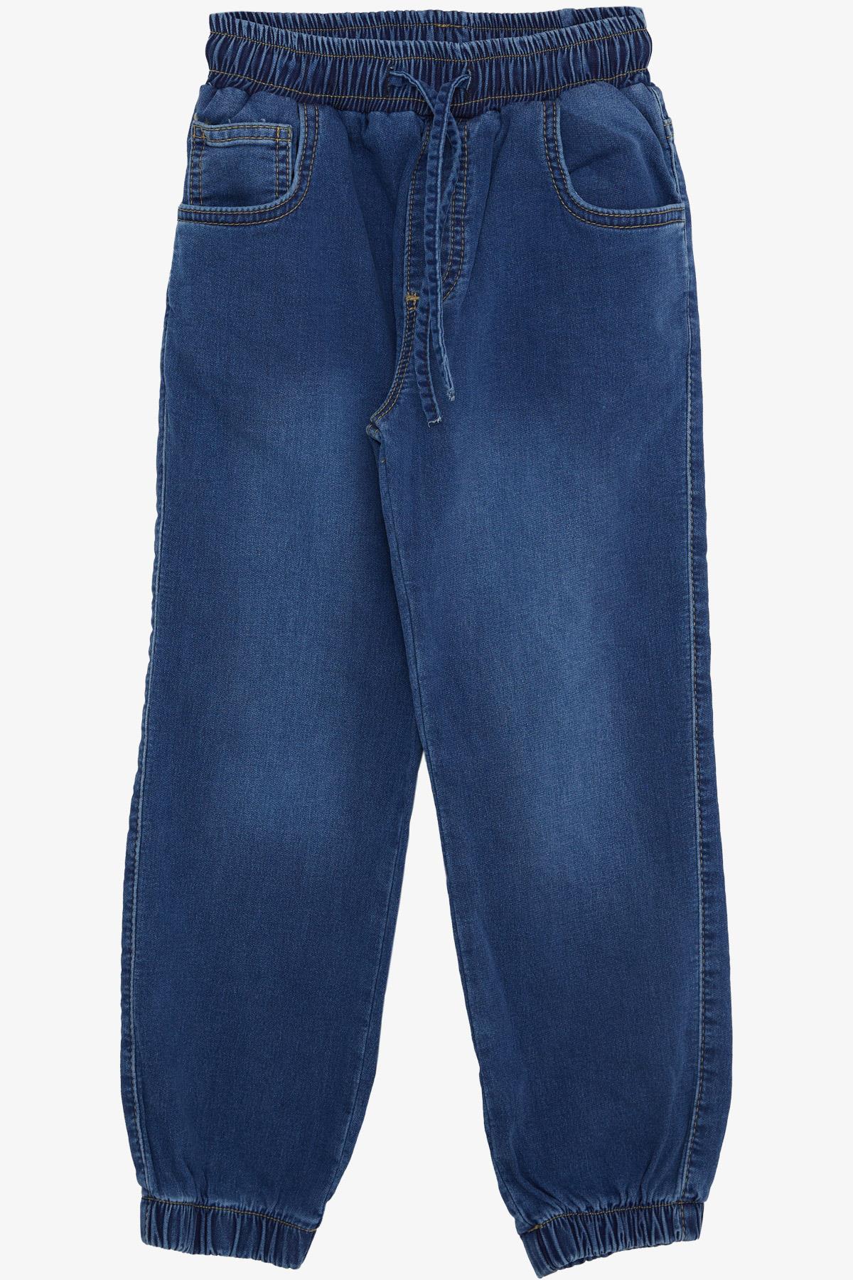 Breeze Erkek Çocuk Kot Pantolon Bağcıklı Paçası Lastikli Mavi (5-9 Yaş)