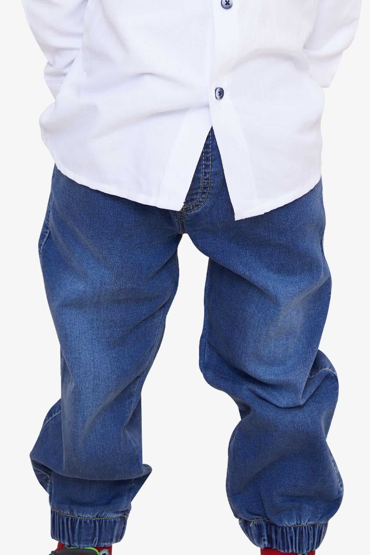 Breeze Erkek Çocuk Kot Pantolon Bağcıklı Paçası Lastikli Mavi (1-3 Yaş)
