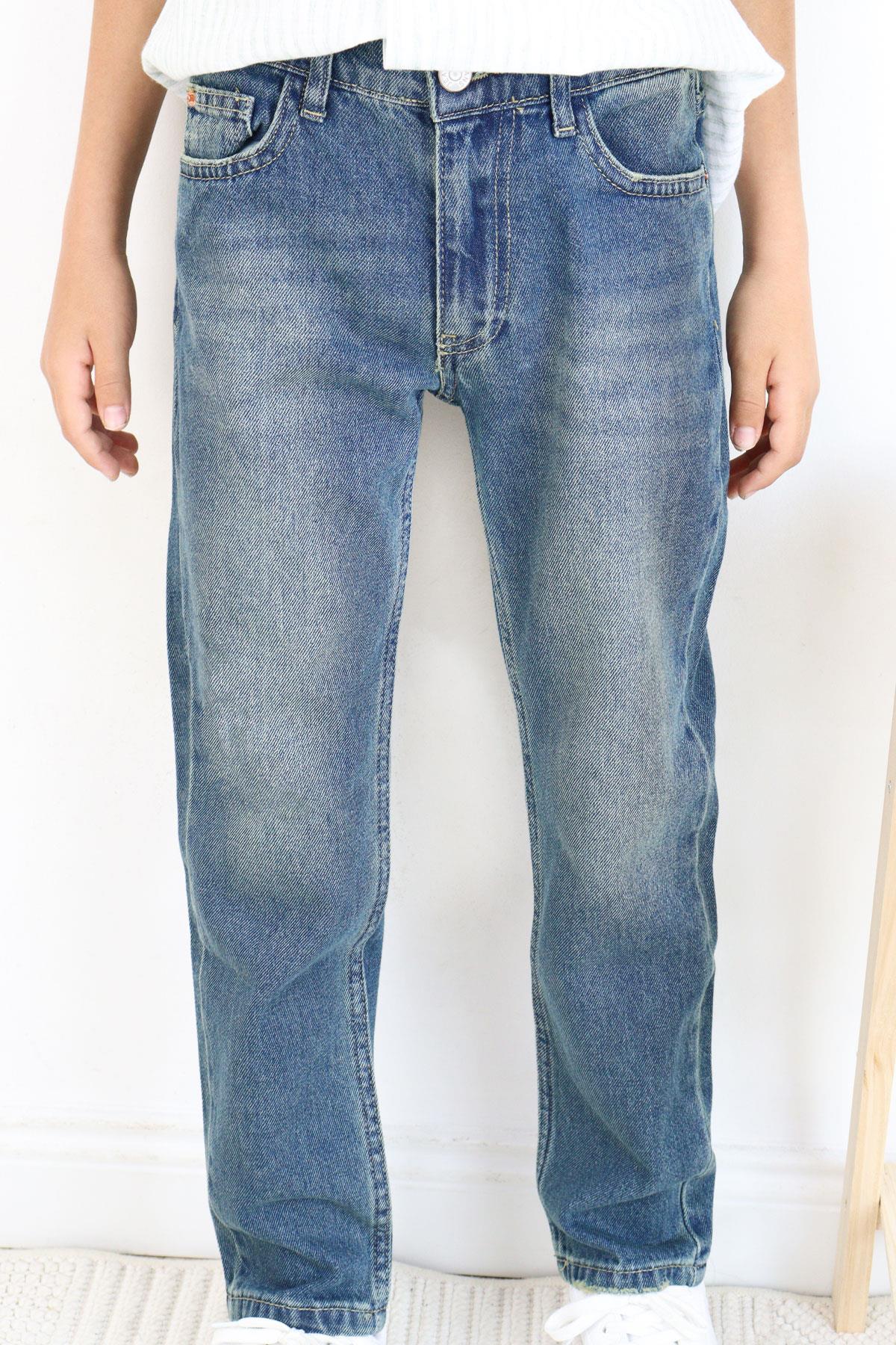 Breeze Erkek Çocuk Kot Pantolon Taşlanmış Cepli Fermuarlı Mavi (10-14 Yaş)