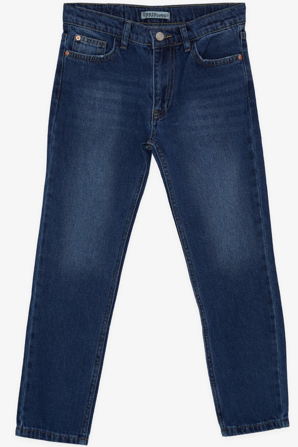Breeze Erkek Çocuk Kot Pantolon Taşlanmış Cepli Fermuarlı Koyu Mavi (10-14 Yaş)